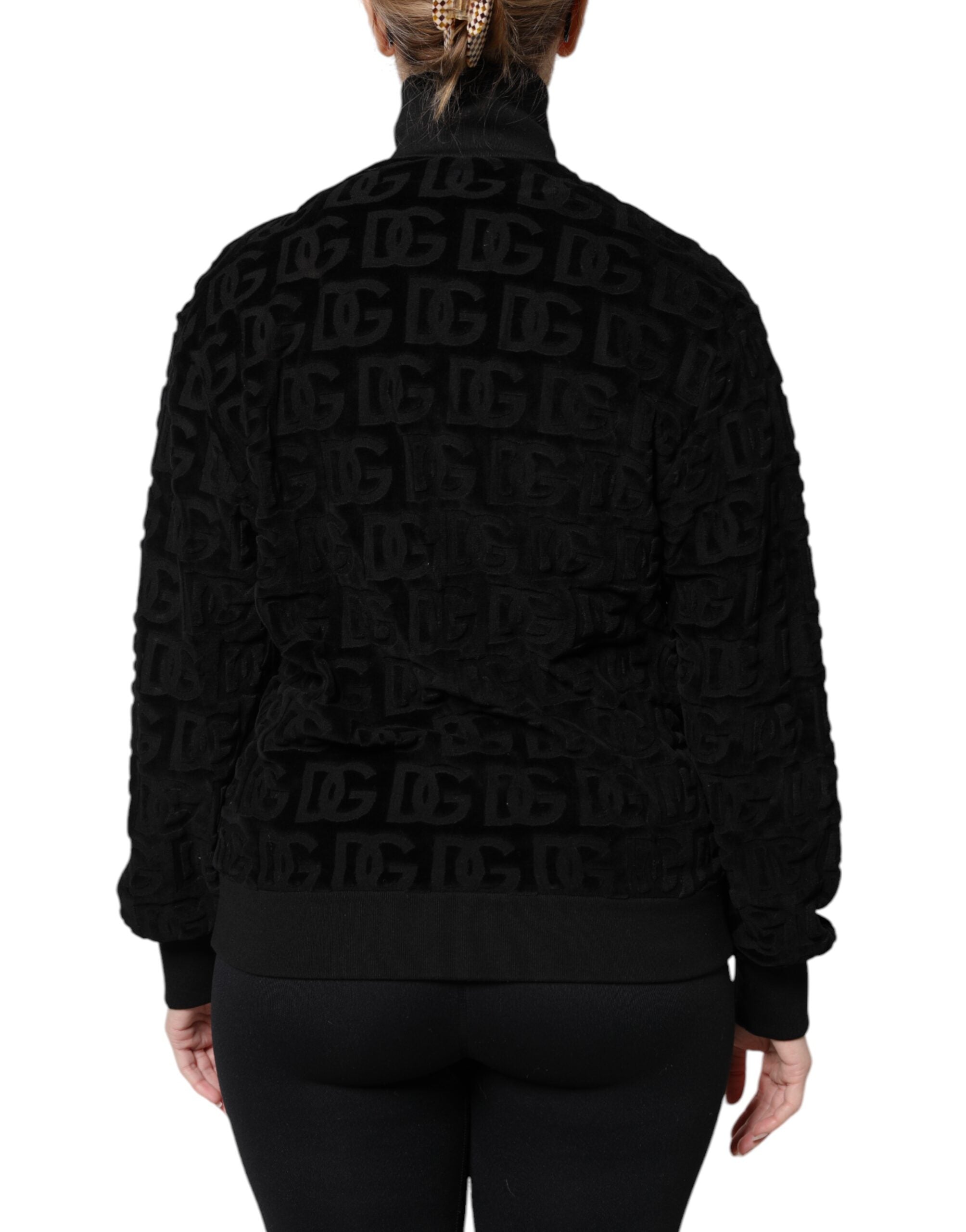 Black Logo Monogram Full Zip Bomber Jacket - ventzia
