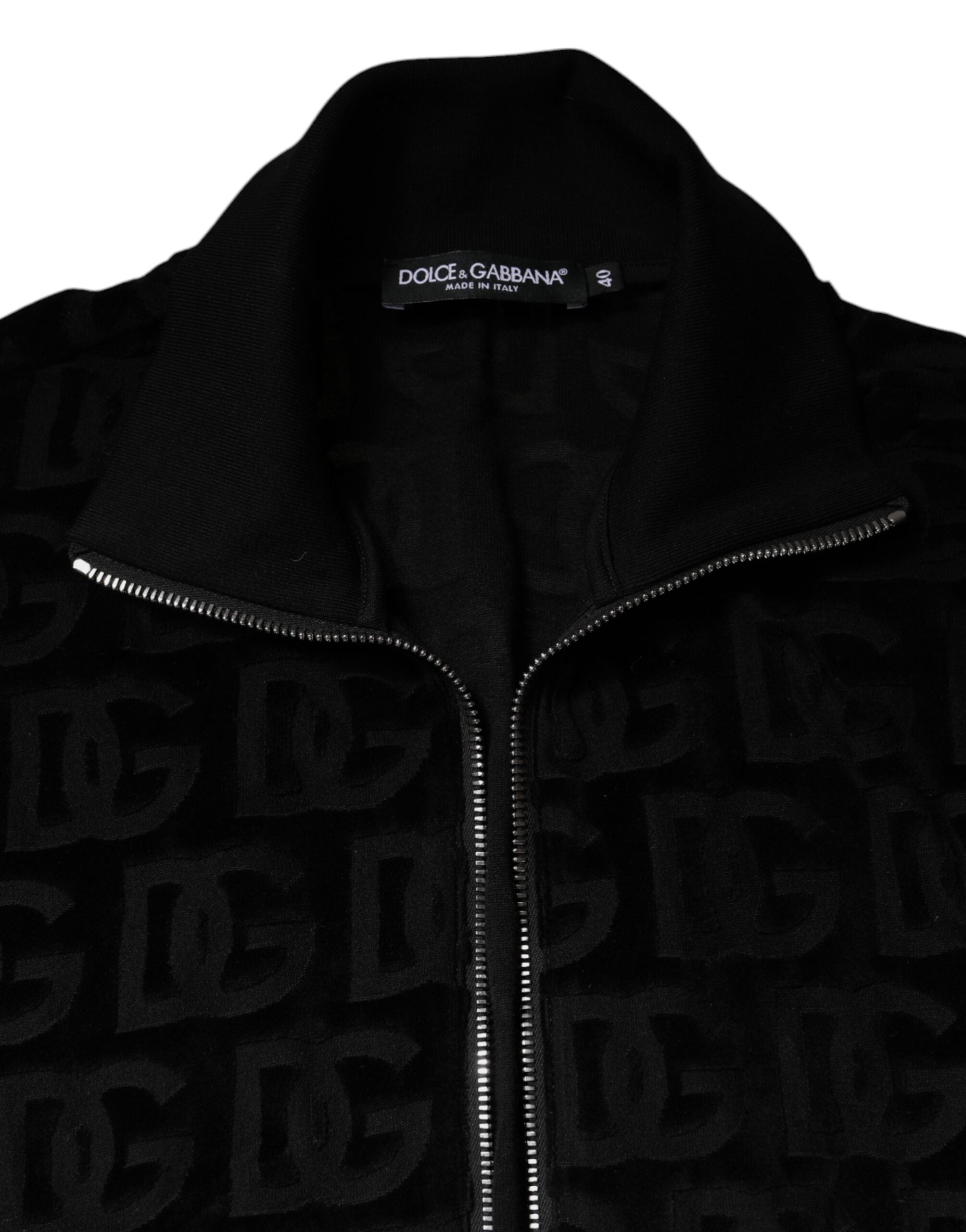 Black Logo Monogram Full Zip Bomber Jacket - ventzia