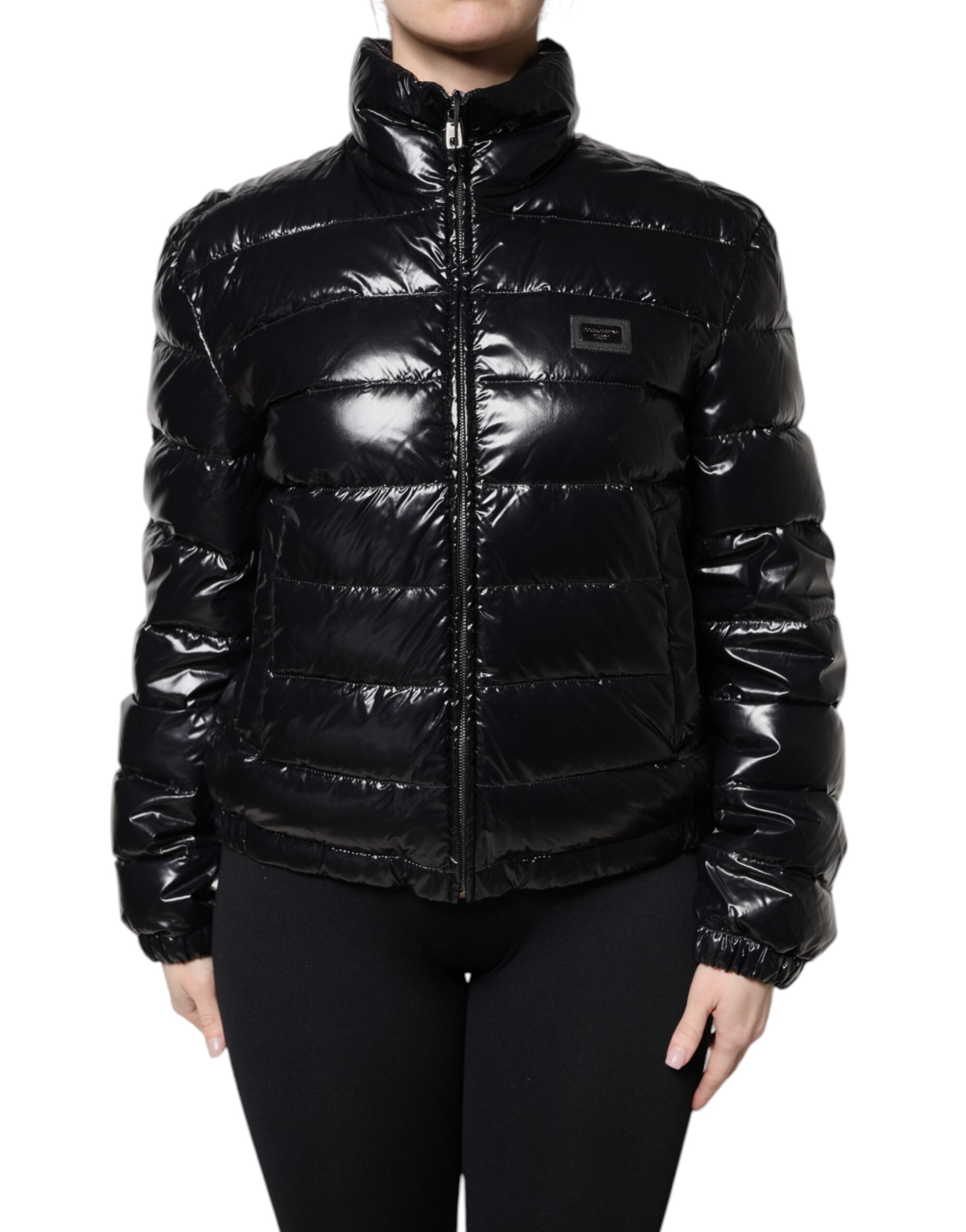 Black Logo Plaque Full Zip Puffer Jacket - ventzia