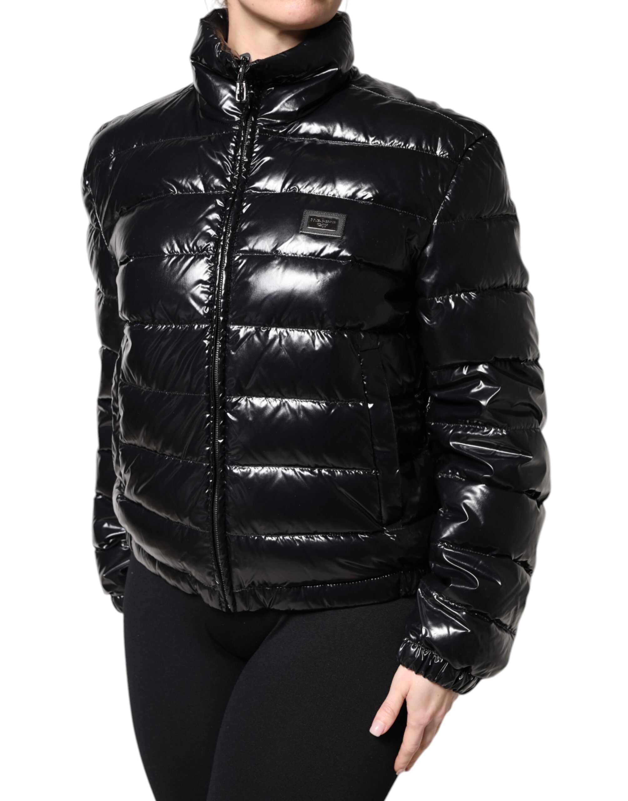 Black Logo Plaque Full Zip Puffer Jacket - ventzia