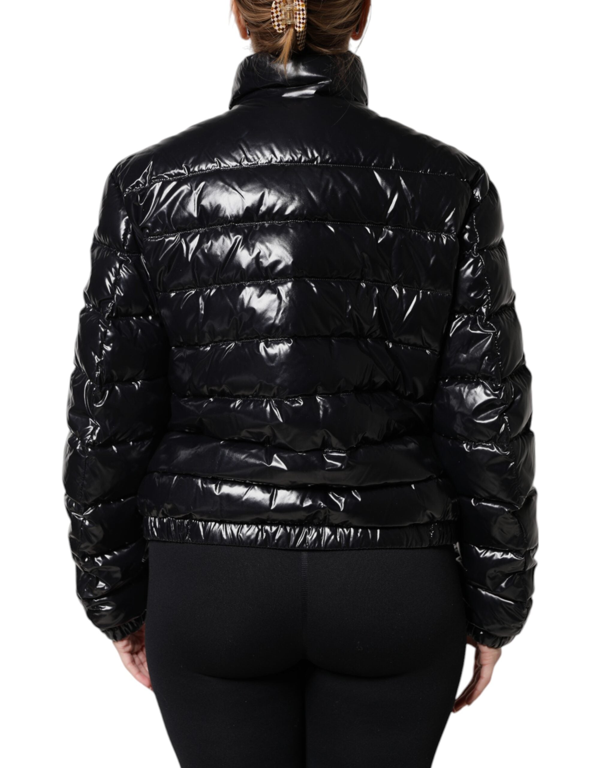 Black Logo Plaque Full Zip Puffer Jacket - ventzia