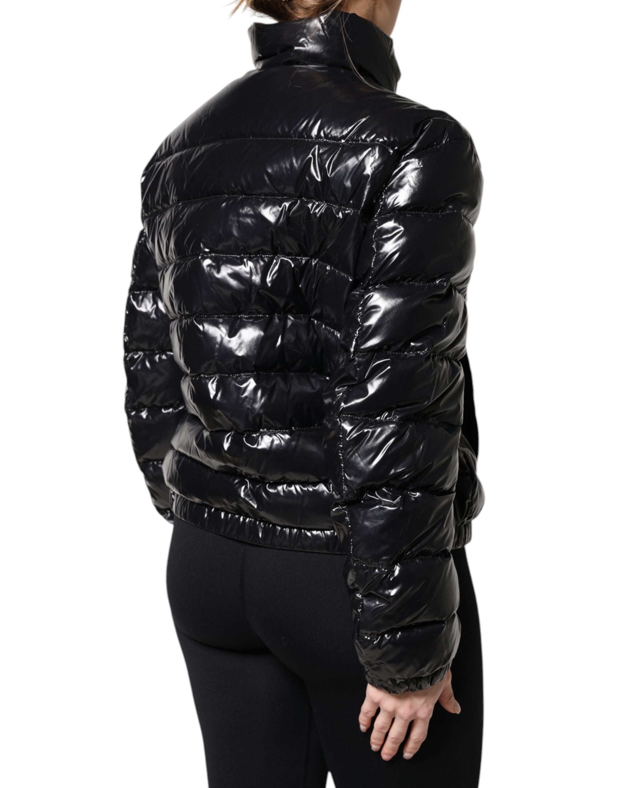 Black Logo Plaque Full Zip Puffer Jacket - ventzia