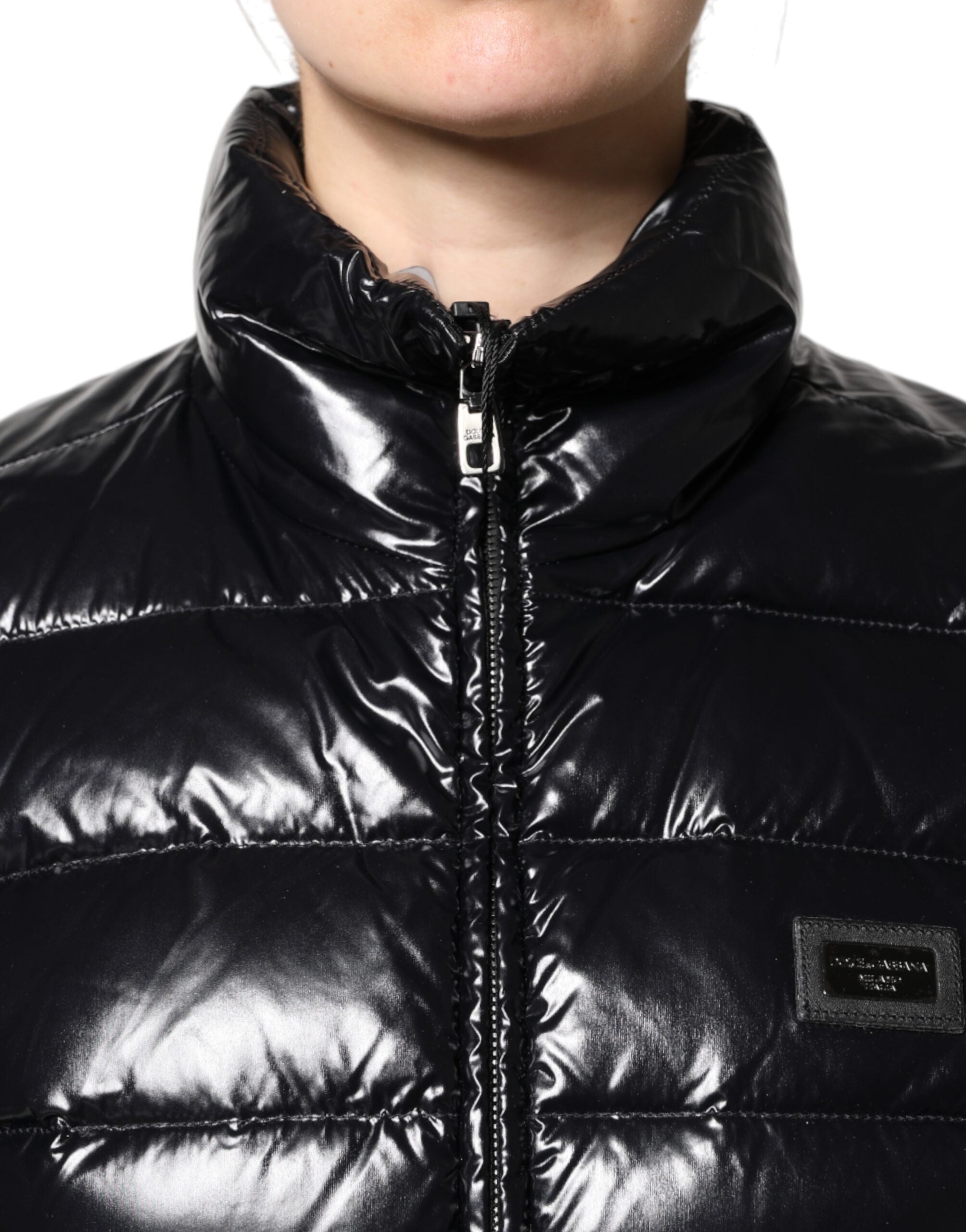 Black Logo Plaque Full Zip Puffer Jacket - ventzia