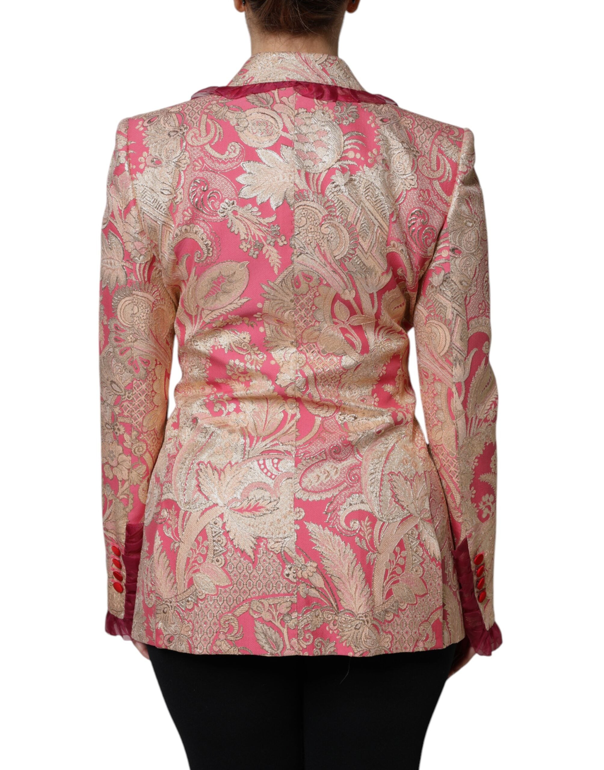 Pink Gold Jacquard Nylon Coat Blazer Jacket - ventzia