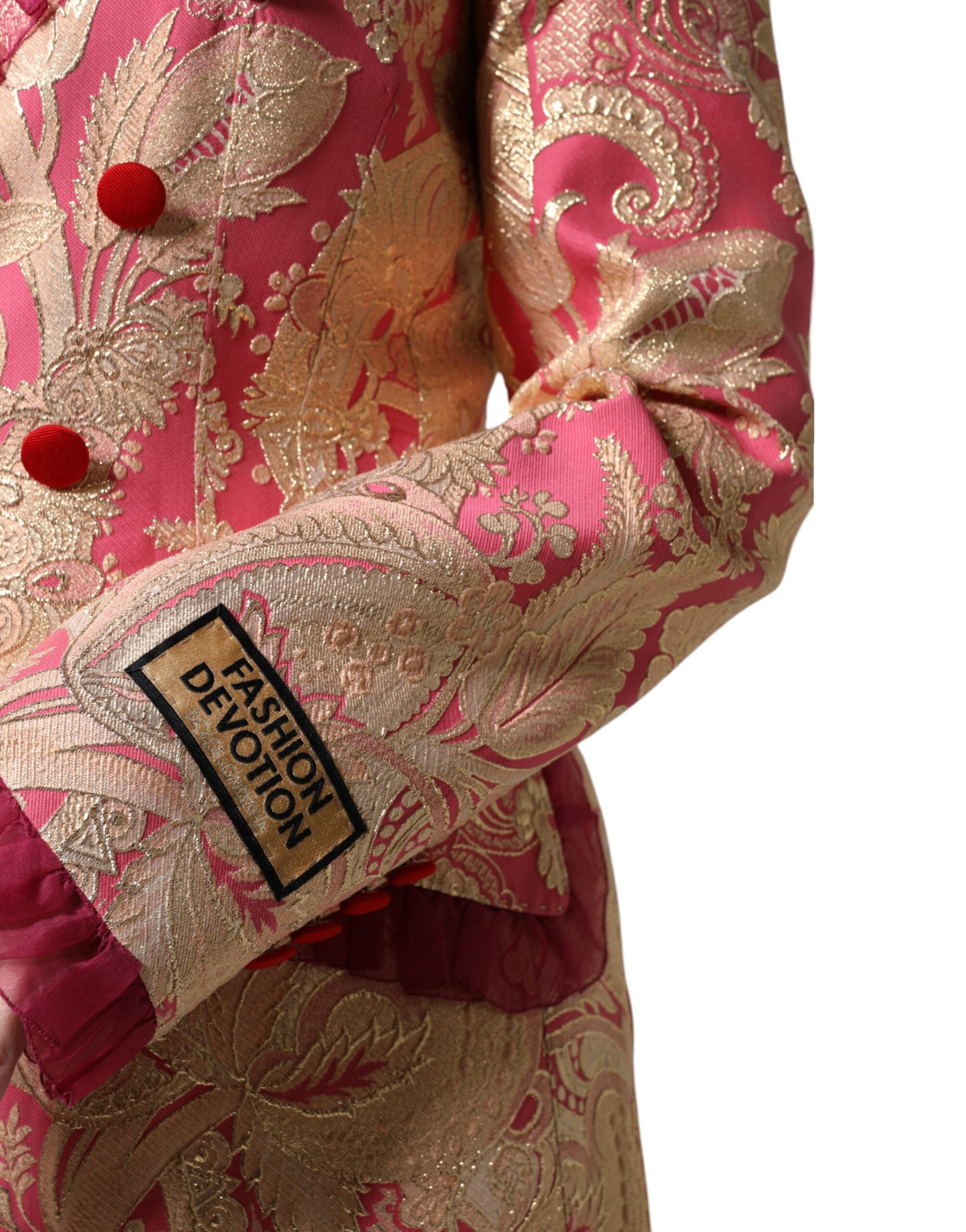 Pink Gold Jacquard Nylon Coat Blazer Jacket - ventzia