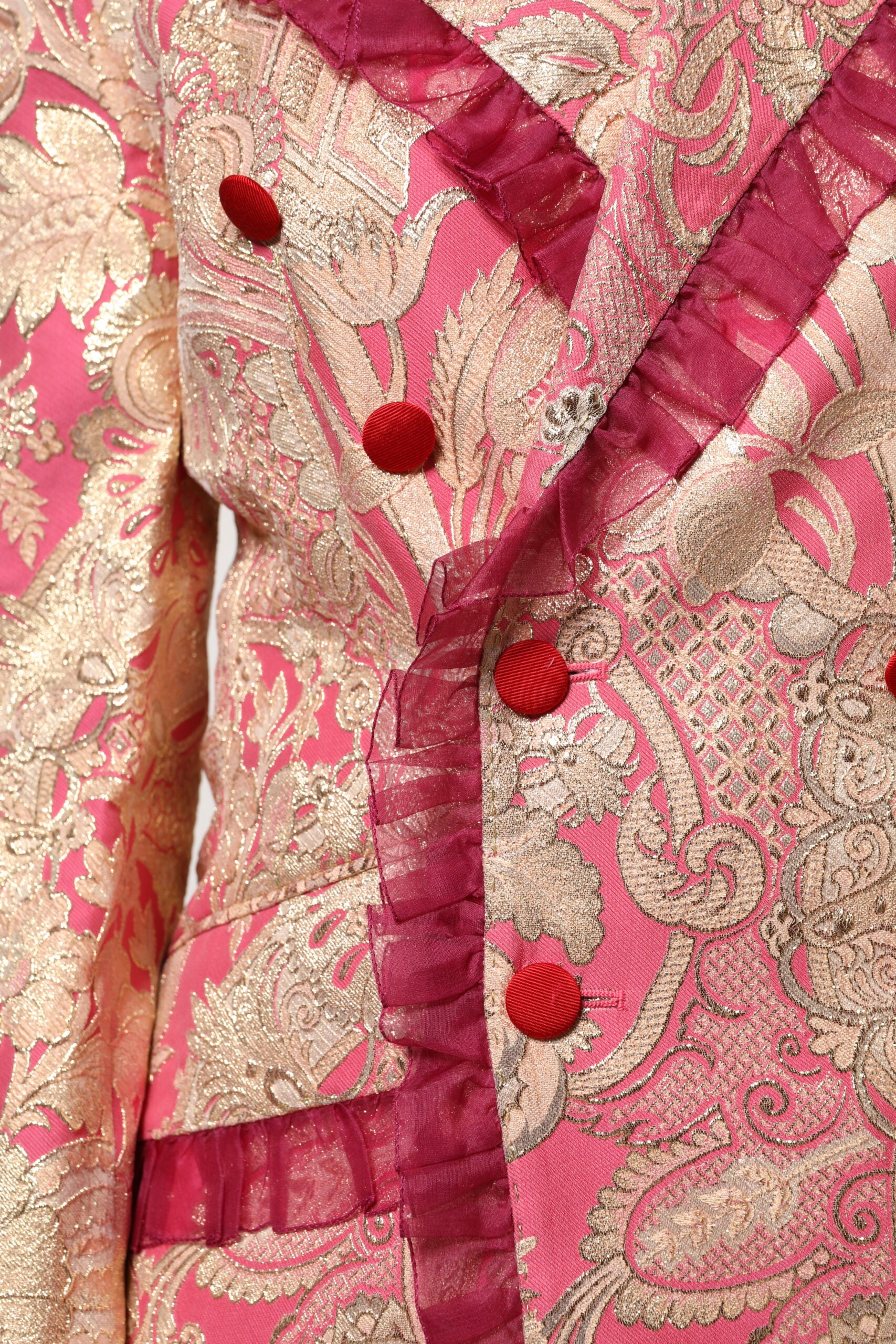 Pink Gold Jacquard Nylon Coat Blazer Jacket - ventzia