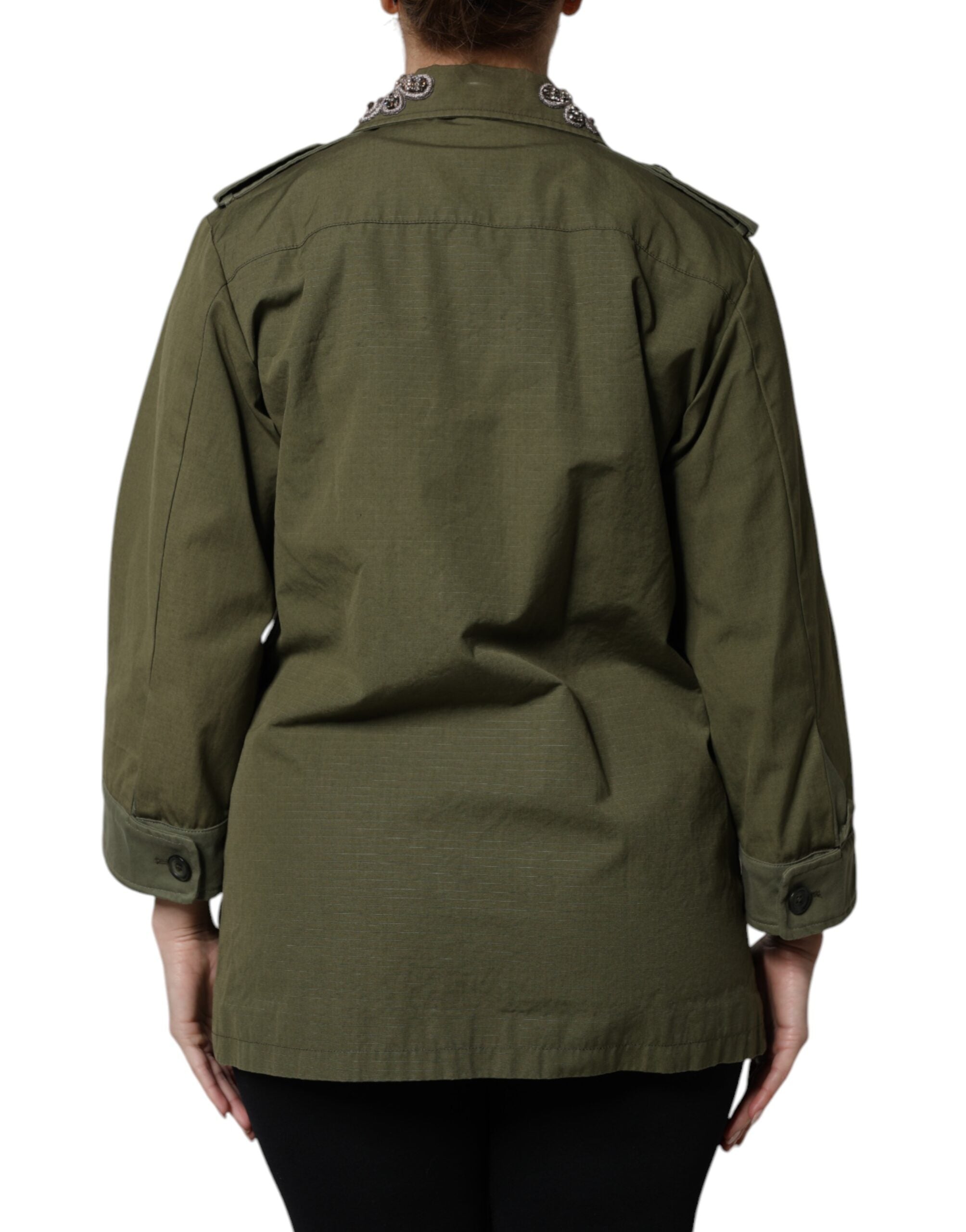 Military Green Queen Embellished Coat Jacket - ventzia