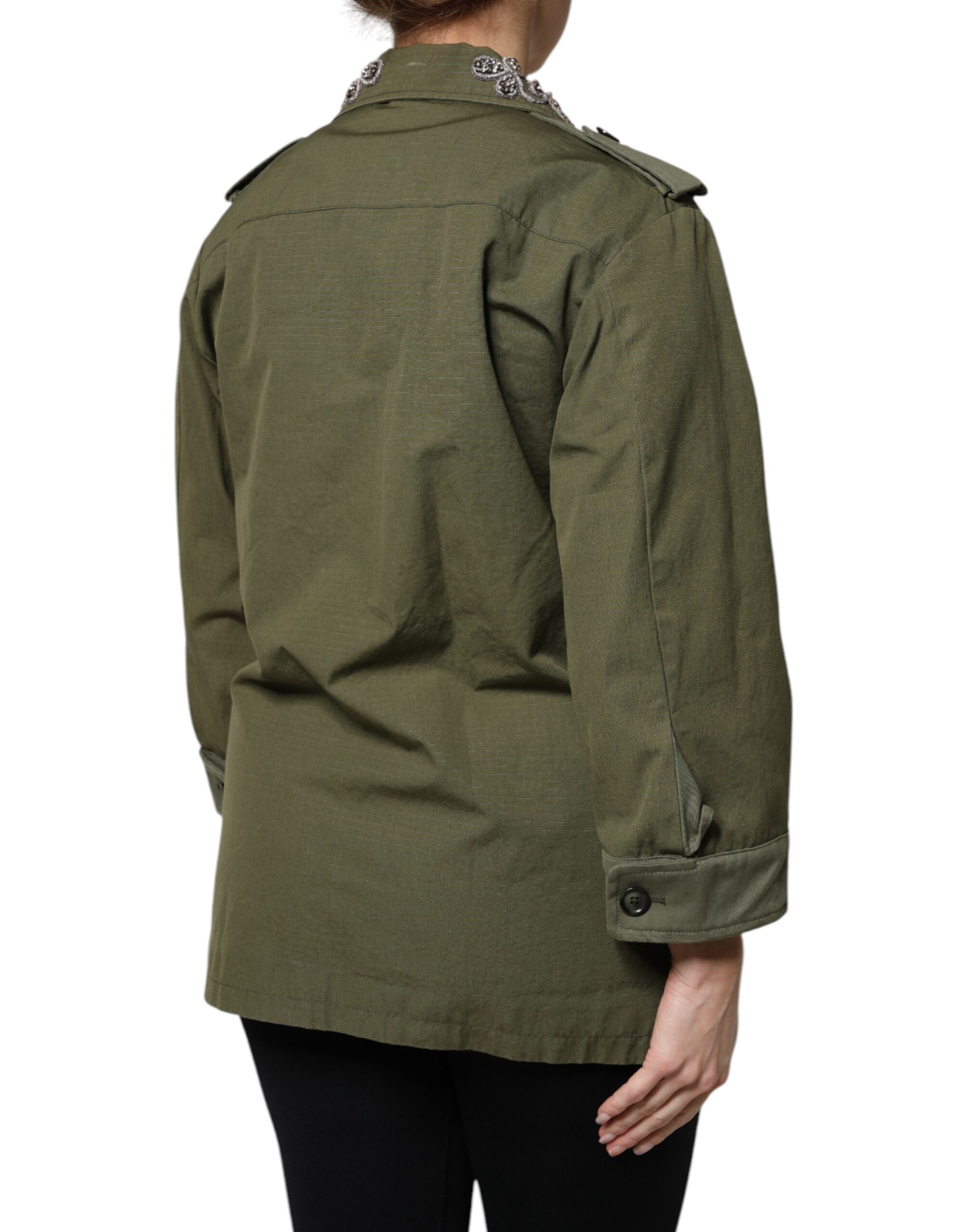 Military Green Queen Embellished Coat Jacket - ventzia