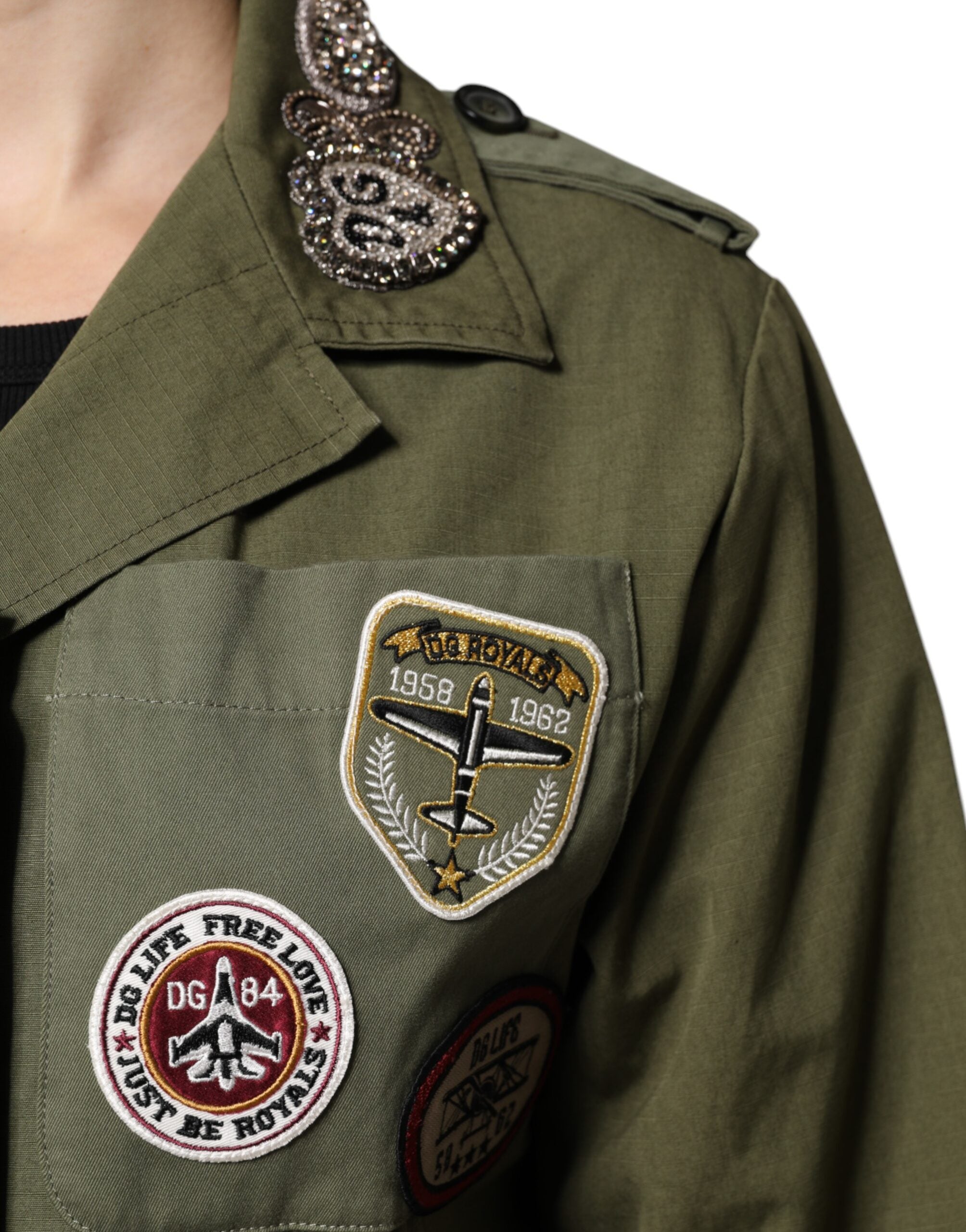Military Green Queen Embellished Coat Jacket - ventzia