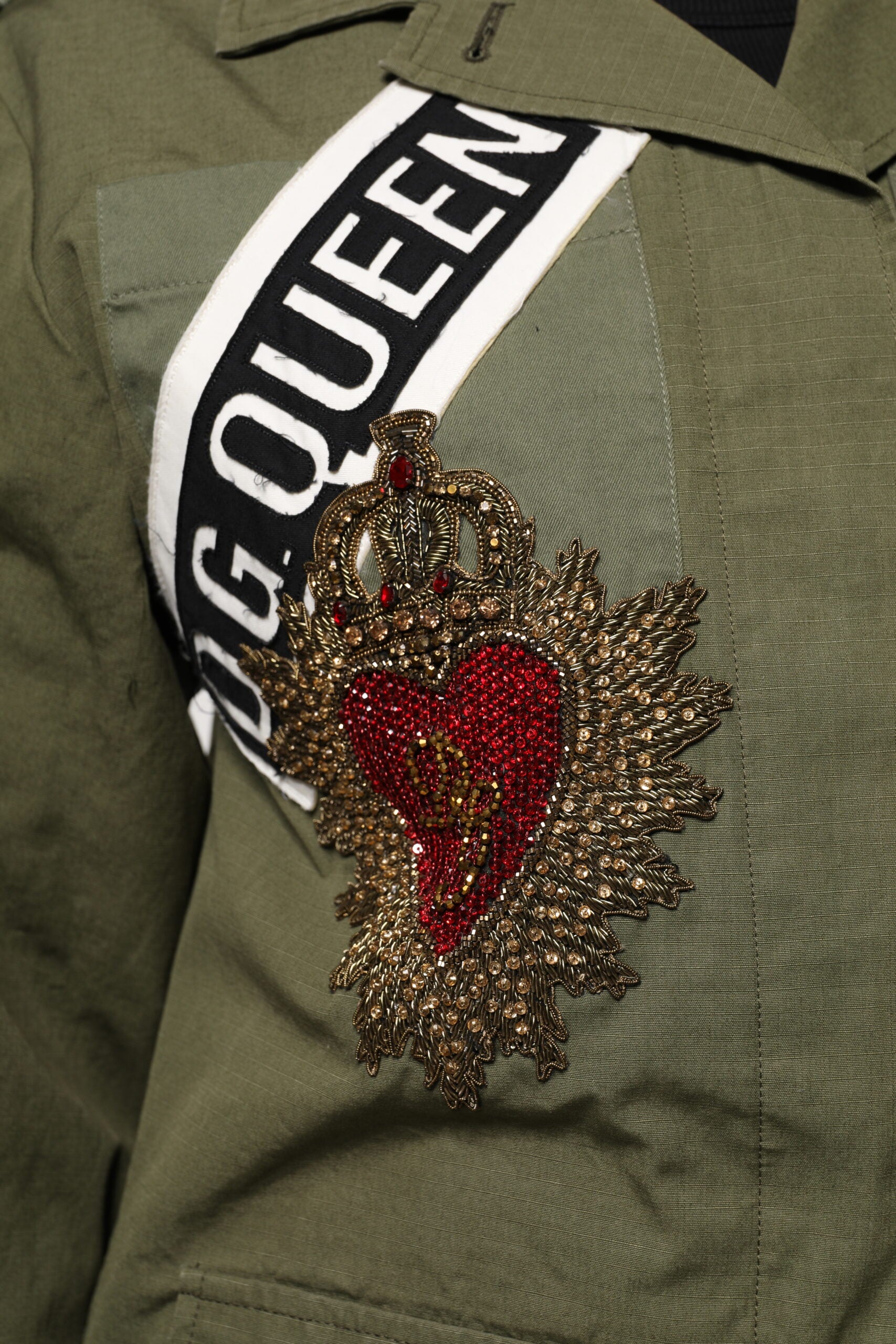 Military Green Queen Embellished Coat Jacket - ventzia