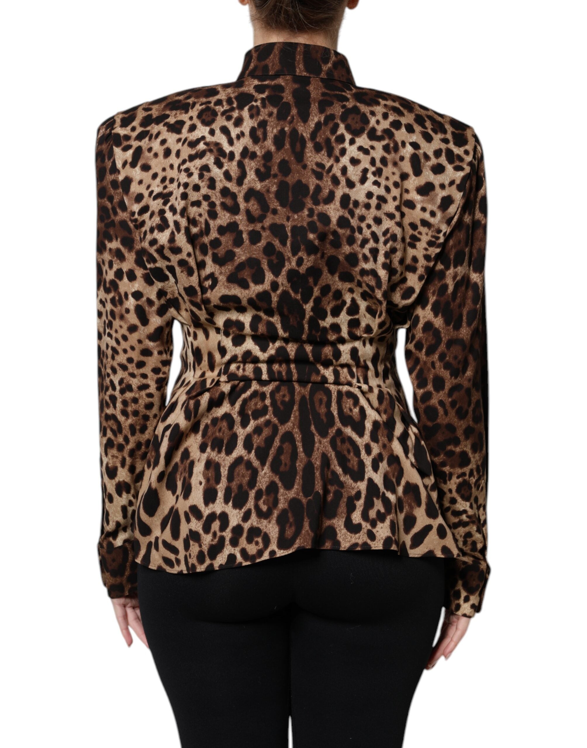 Brown Leopard Silk Button Down Coat Jacket - ventzia