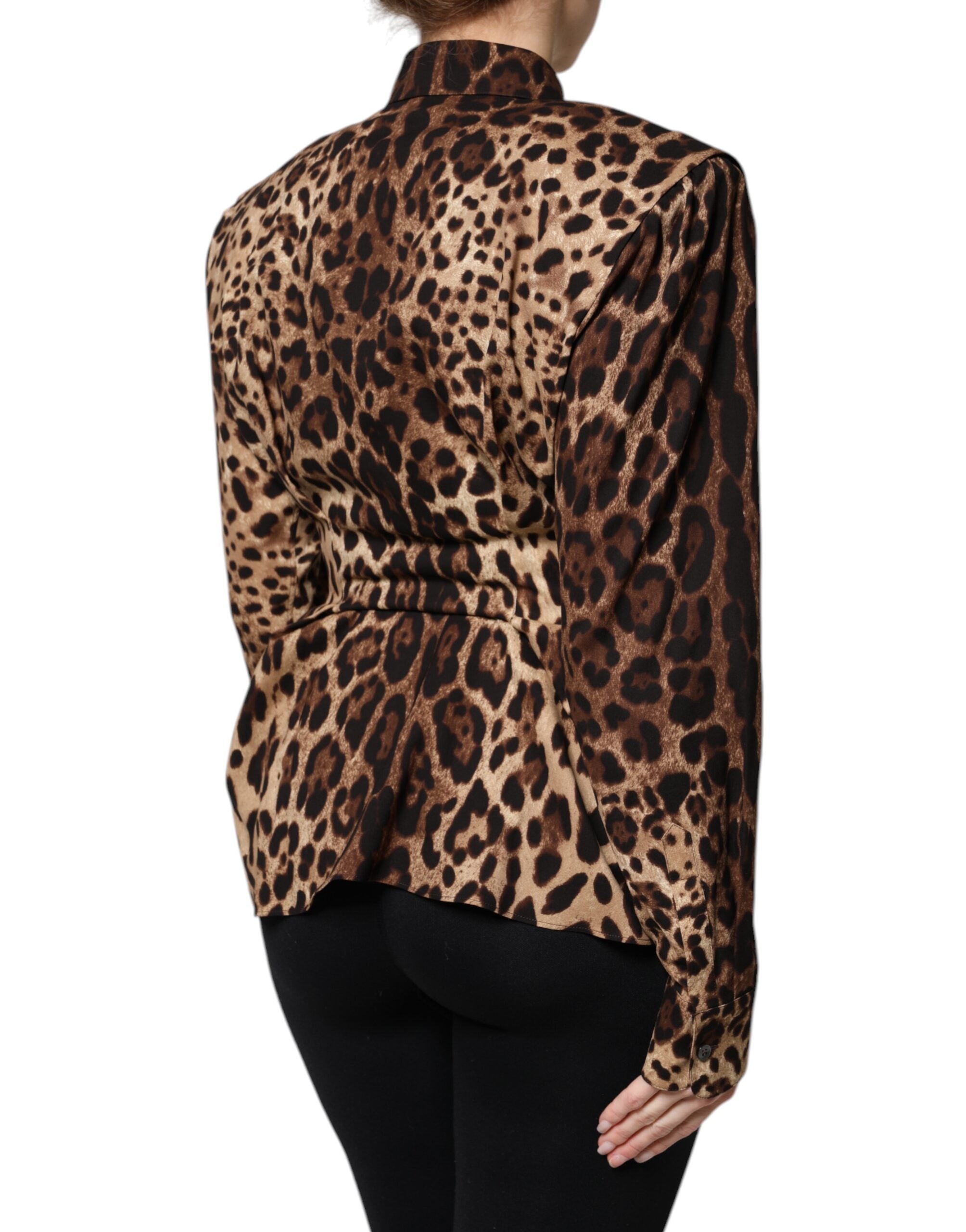 Brown Leopard Silk Button Down Coat Jacket - ventzia