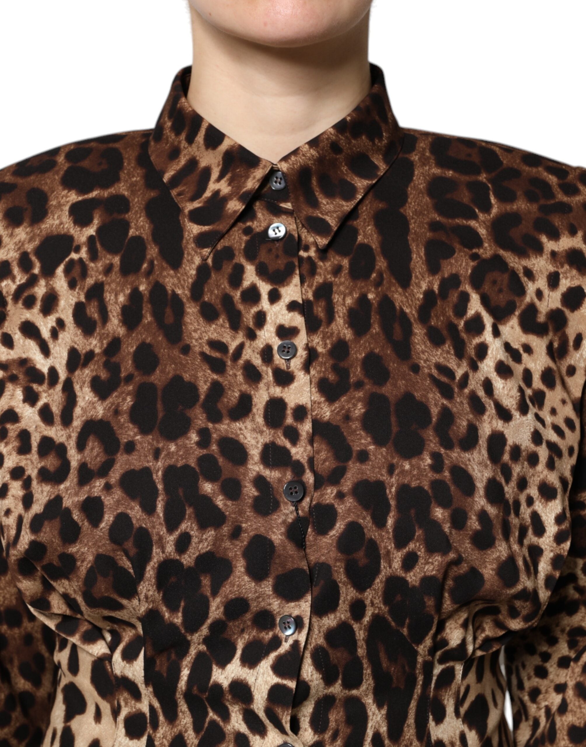 Brown Leopard Silk Button Down Coat Jacket - ventzia