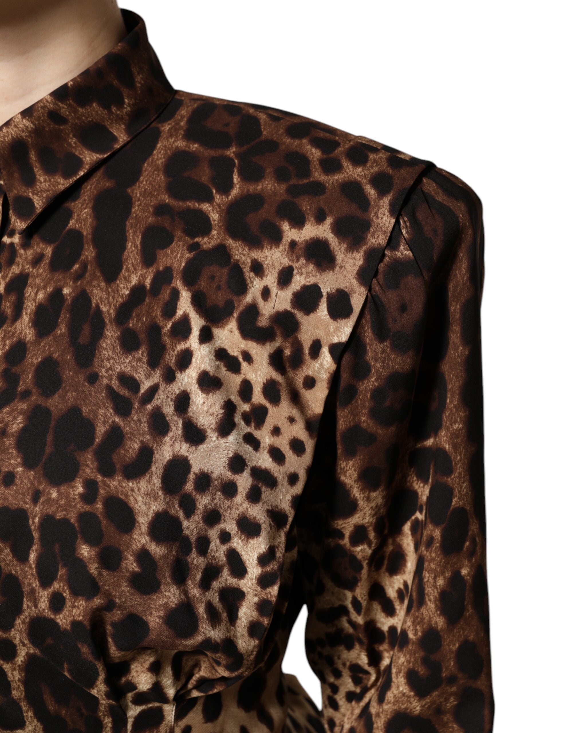 Brown Leopard Silk Button Down Coat Jacket - ventzia