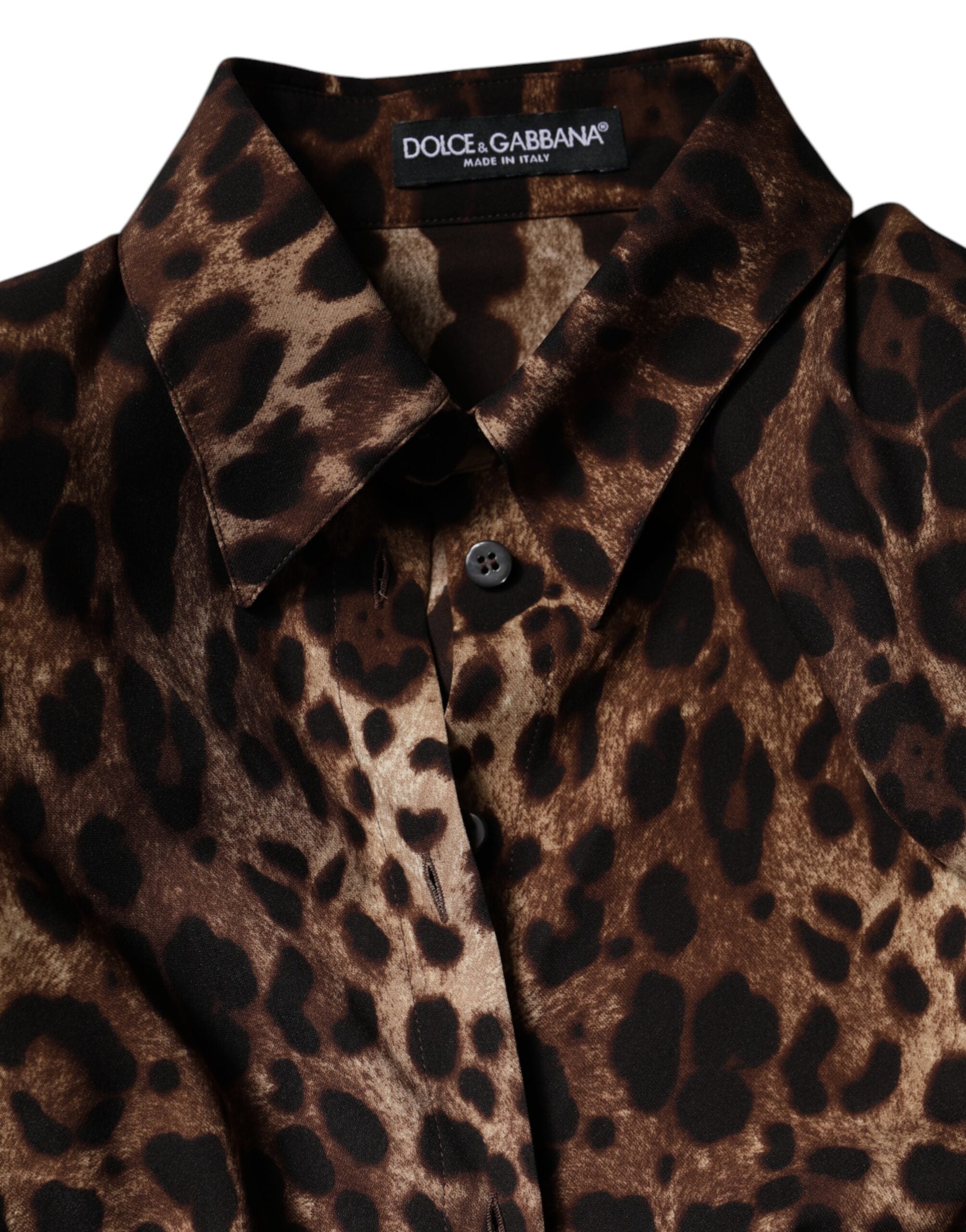 Brown Leopard Silk Button Down Coat Jacket - ventzia