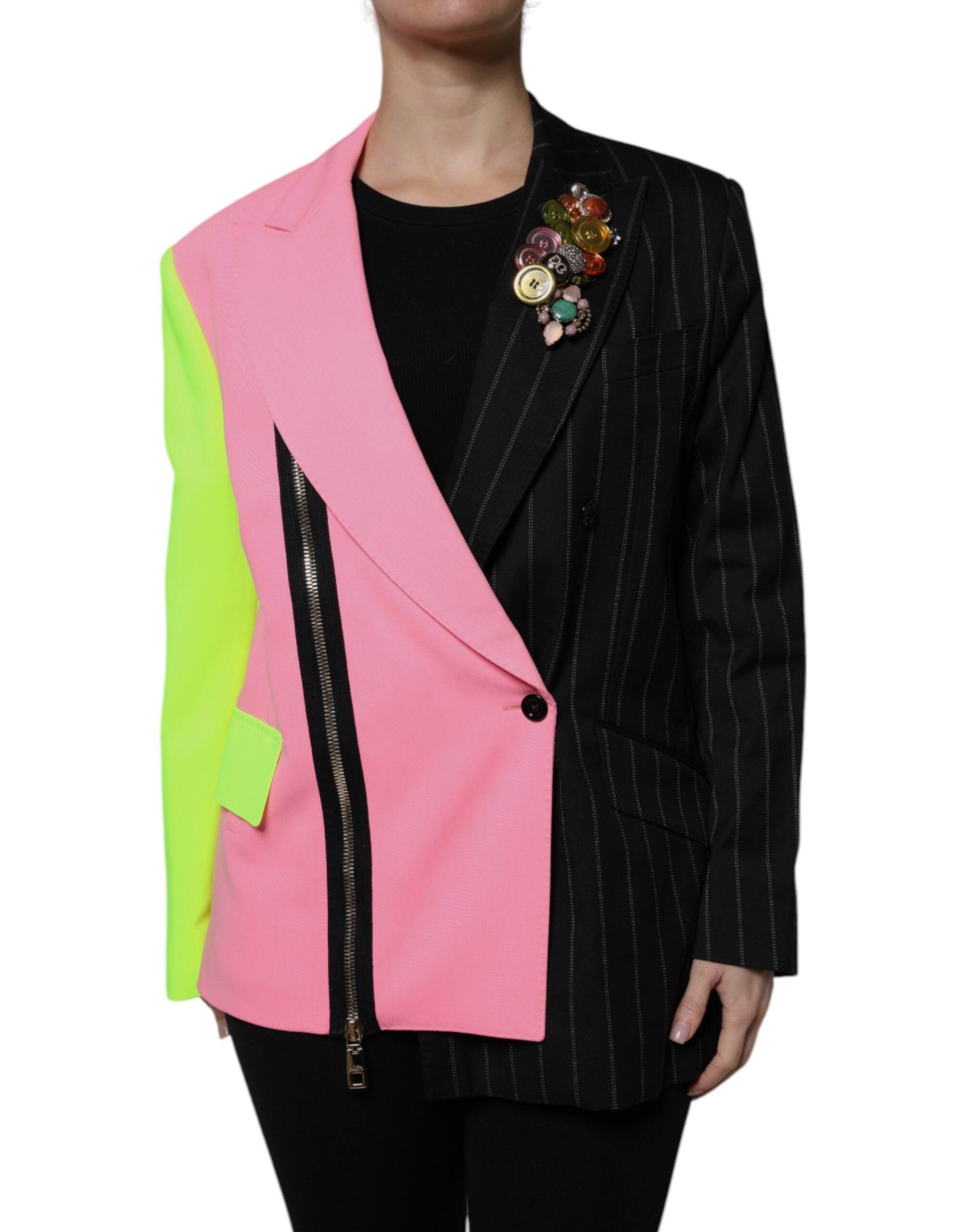 Multicolor Patchwork Embellished Coat Jacket - ventzia