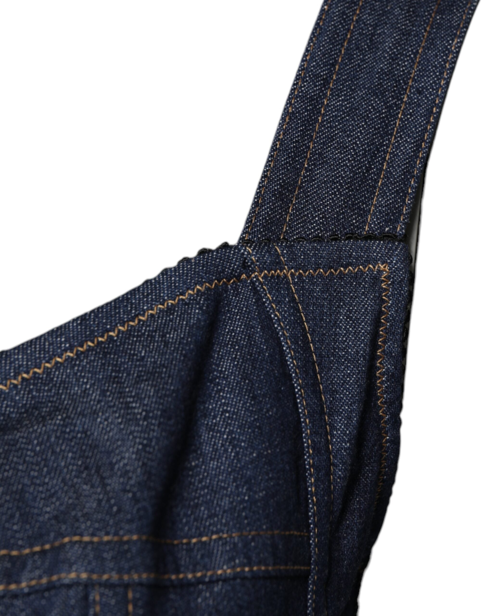Blue Cotton Stretch Sleeveless Bodycon Denim Bodysuit - ventzia