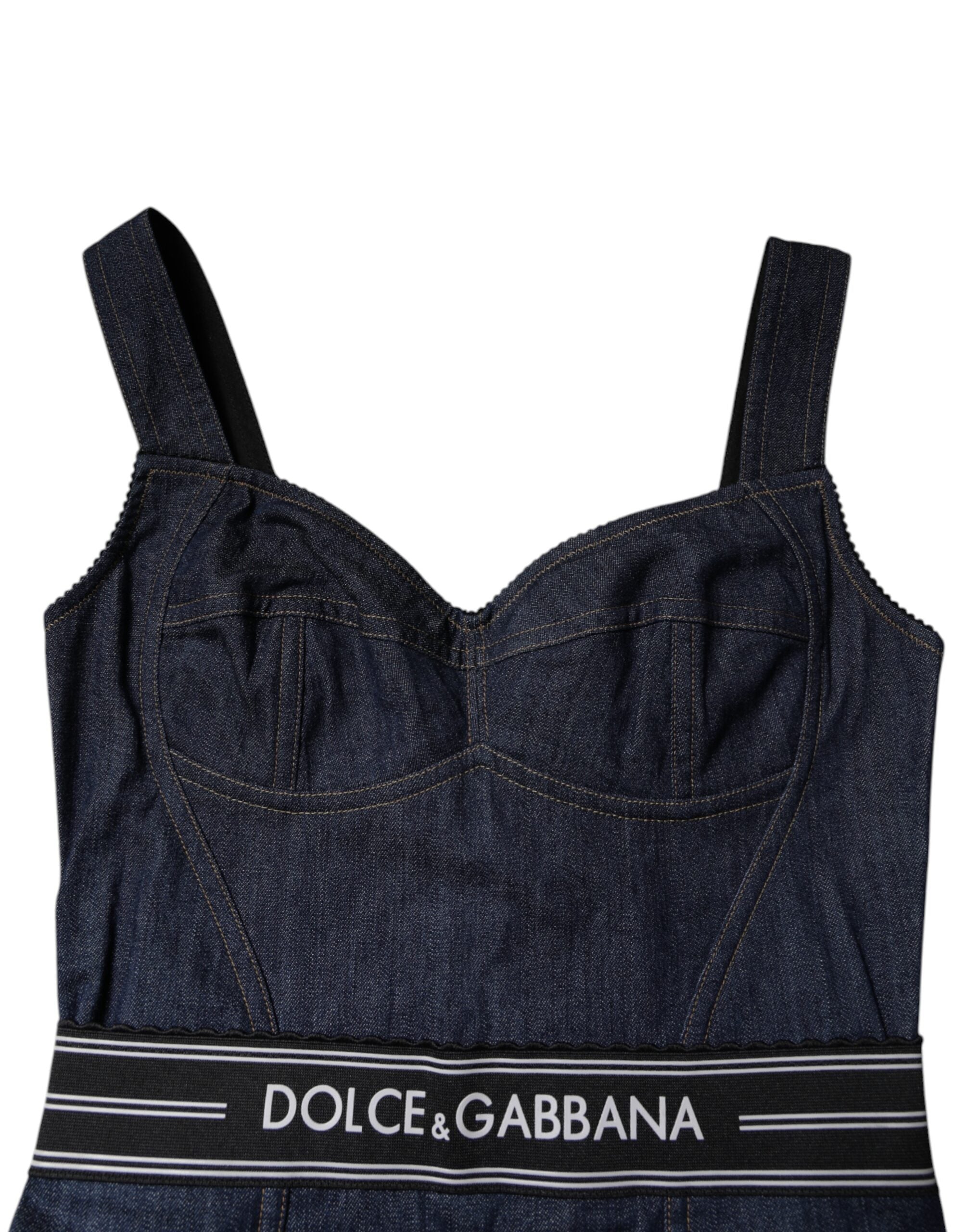 Blue Cotton Stretch Sleeveless Bodycon Denim Bodysuit - ventzia