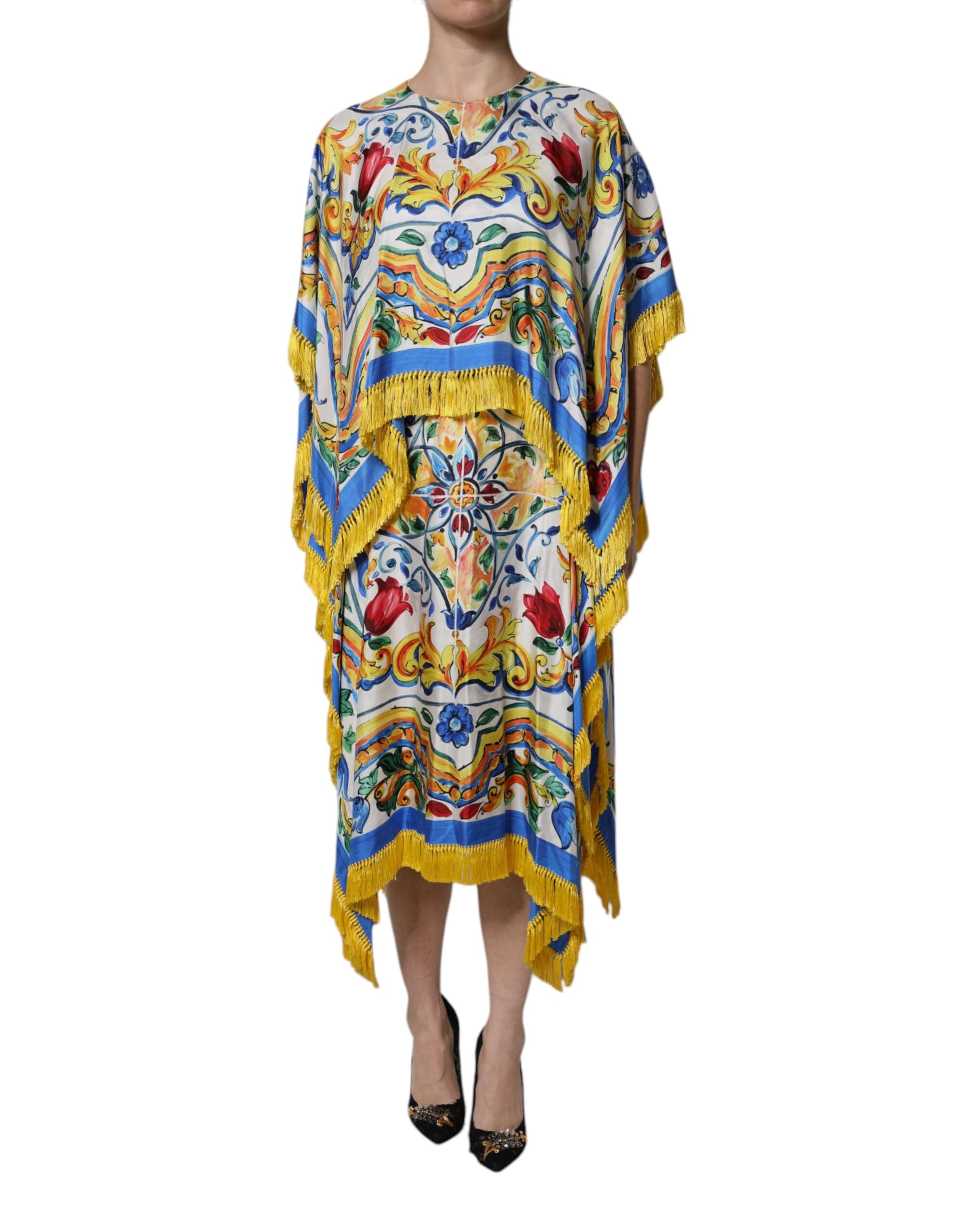 Multicolor Majolica Kaftan Short Sleeves Maxi Dress - ventzia