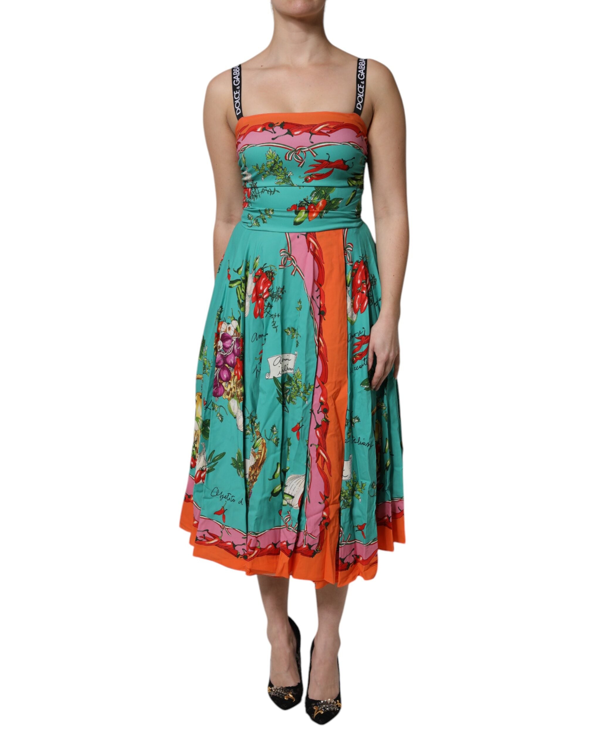 Multicolor Printed Silk Sleeveless Midi Dress - ventzia