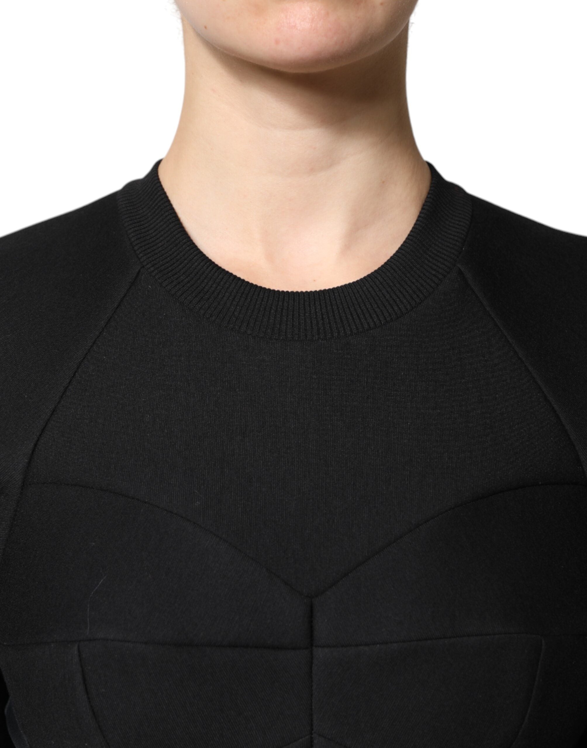 Black Cotton Long Sleeves A-line Mini Dress - ventzia