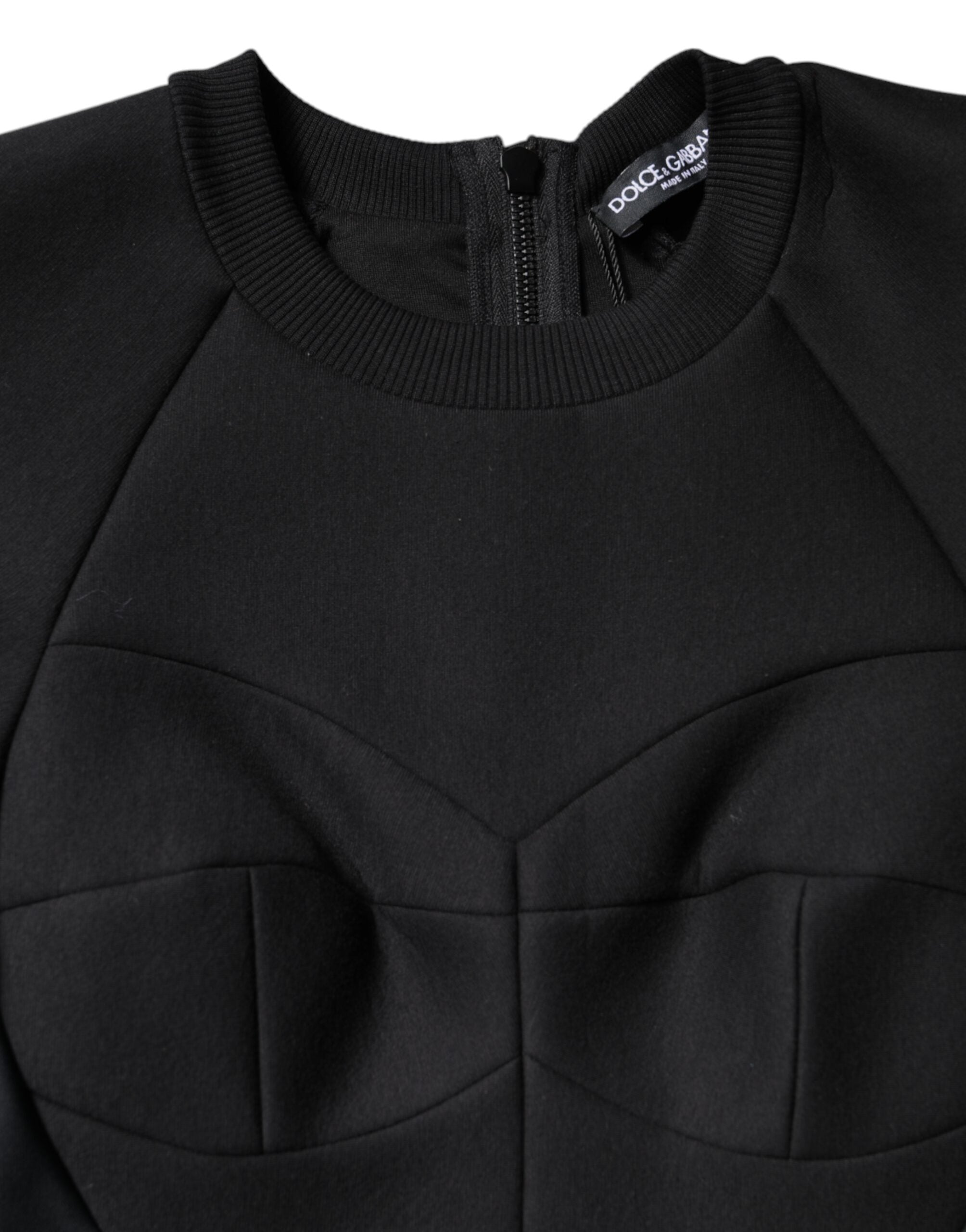 Black Cotton Long Sleeves A-line Mini Dress - ventzia