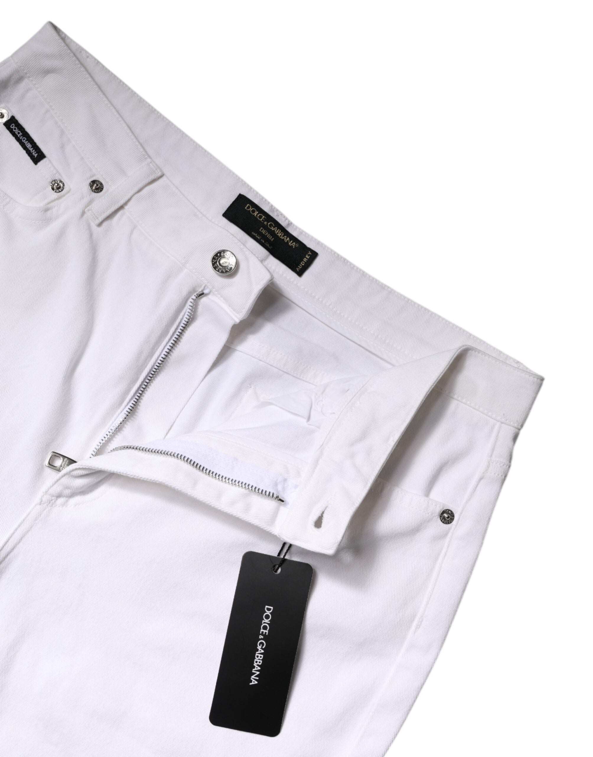 White Cotton Mid Waist Skinny Denim Jeans - ventzia