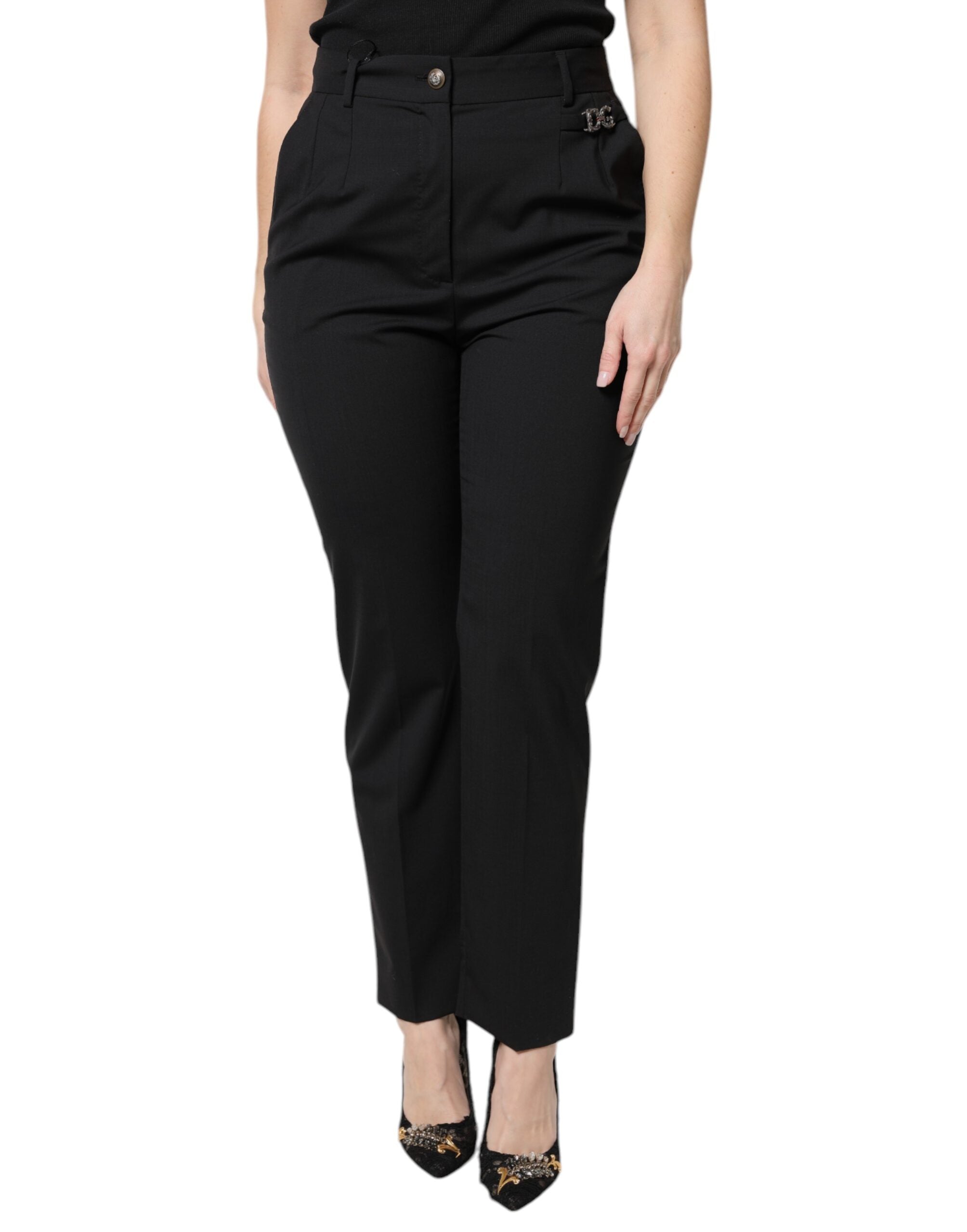 Black Polyester High Waist Dress Pants - ventzia