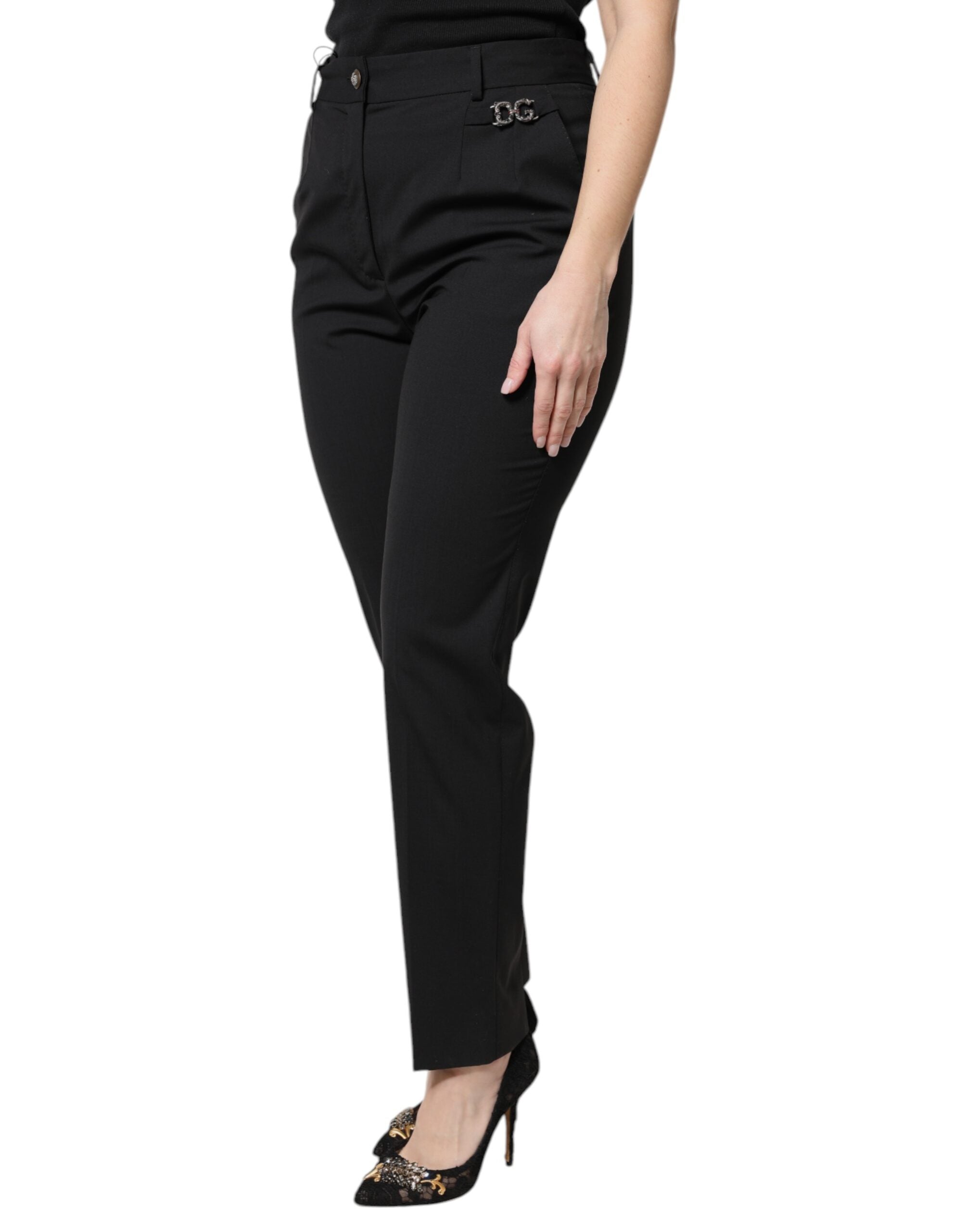 Black Polyester High Waist Dress Pants - ventzia
