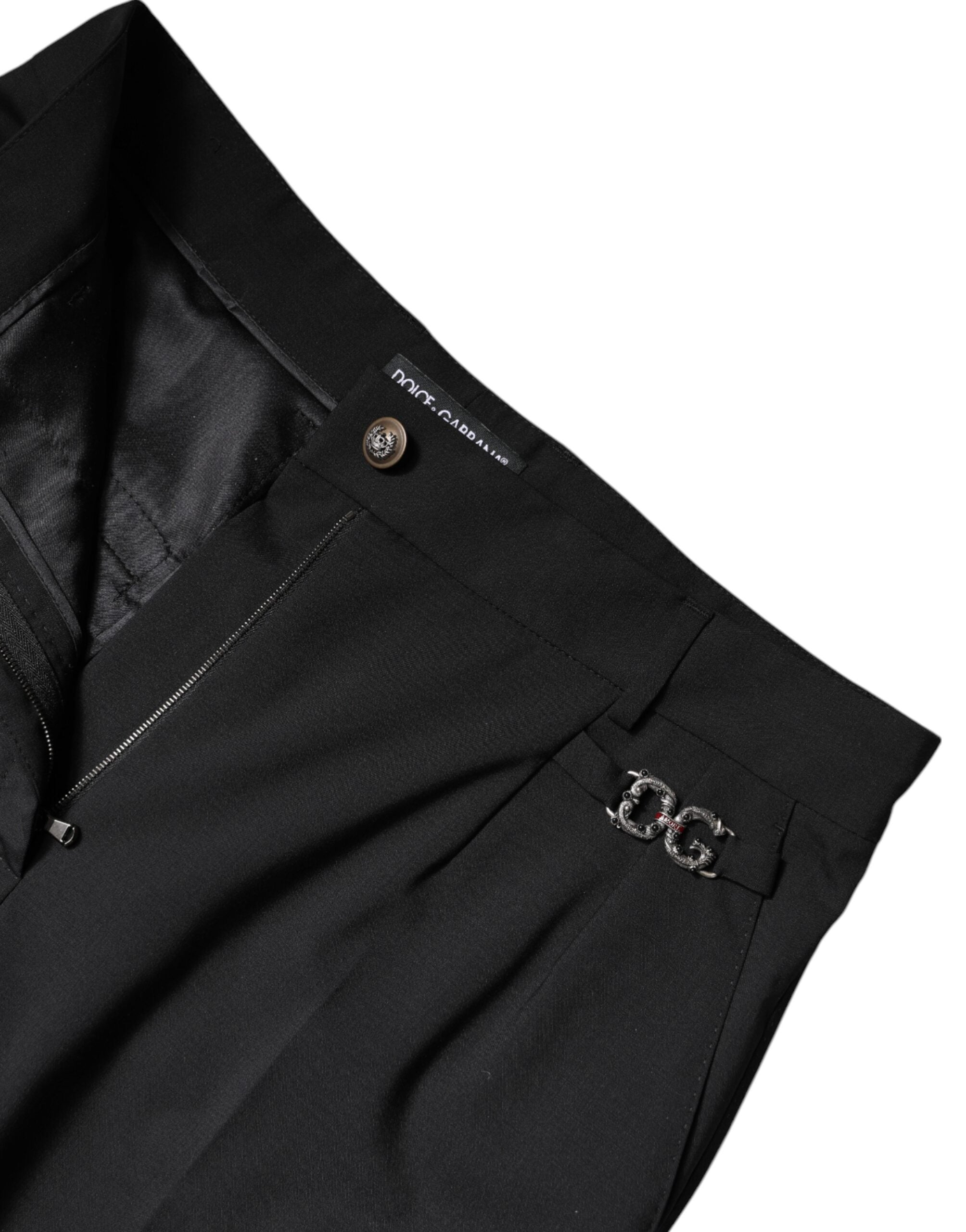 Black Polyester High Waist Dress Pants - ventzia