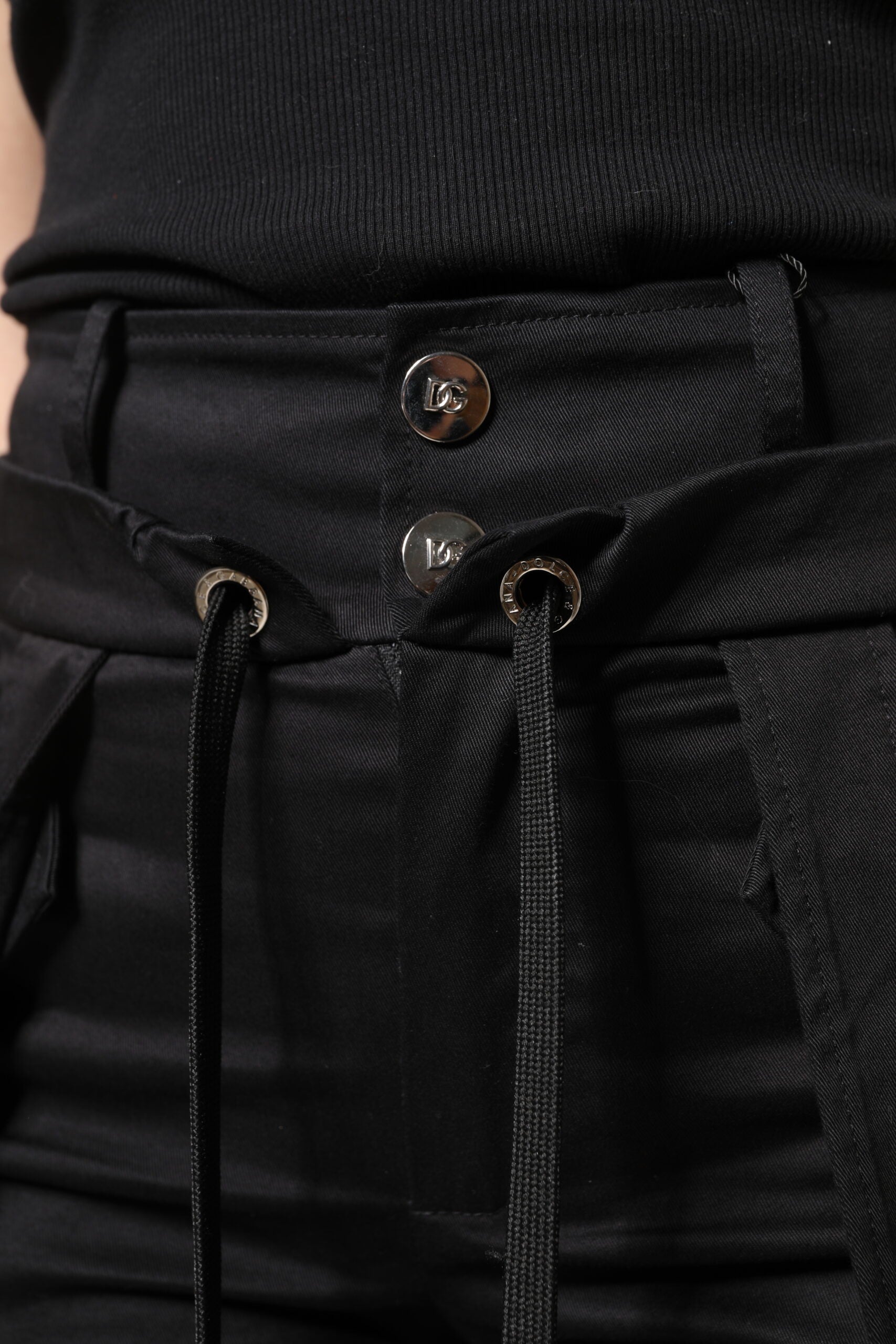 Black Cotton High Waist Cargo Pants - ventzia