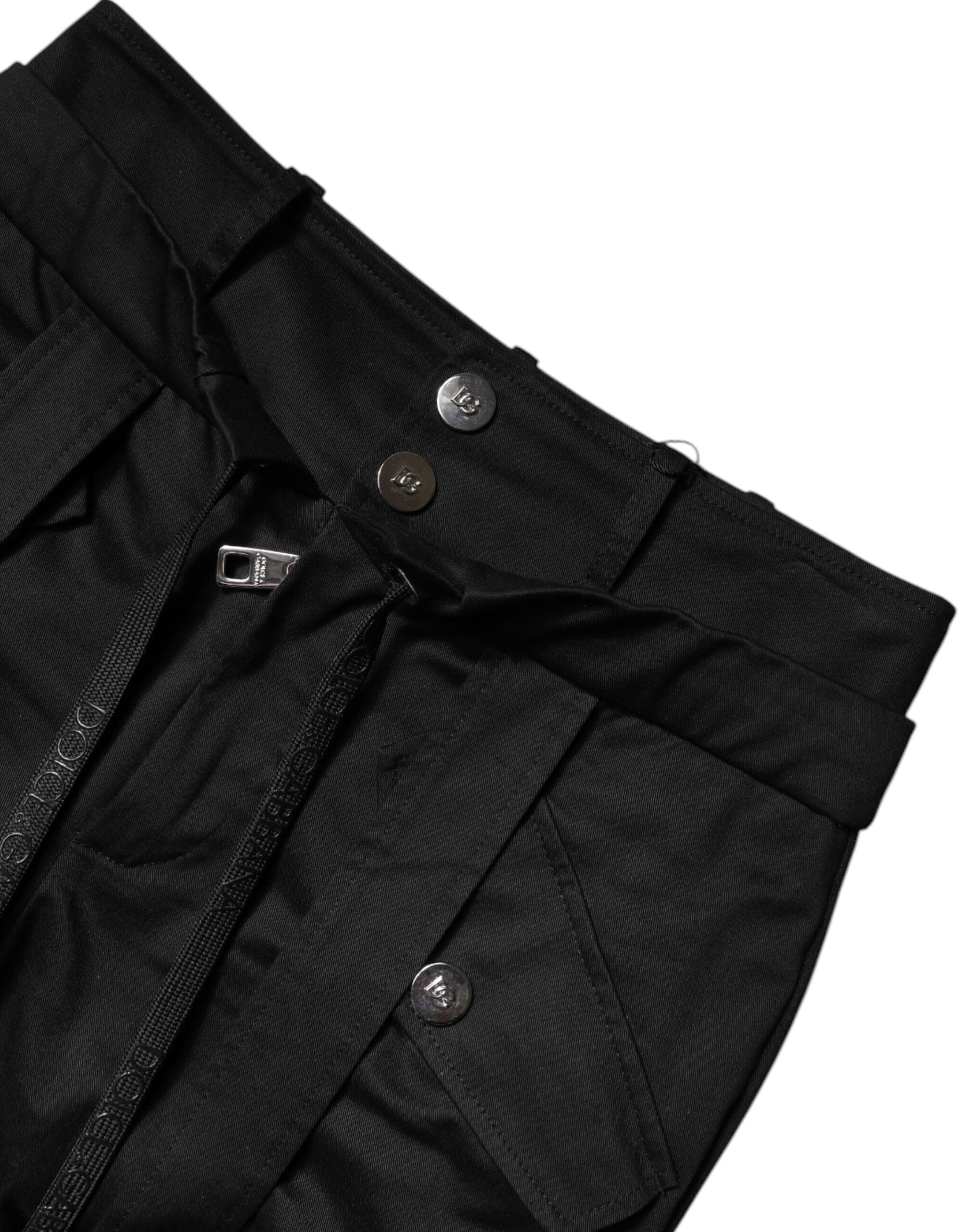Black Cotton High Waist Cargo Pants - ventzia