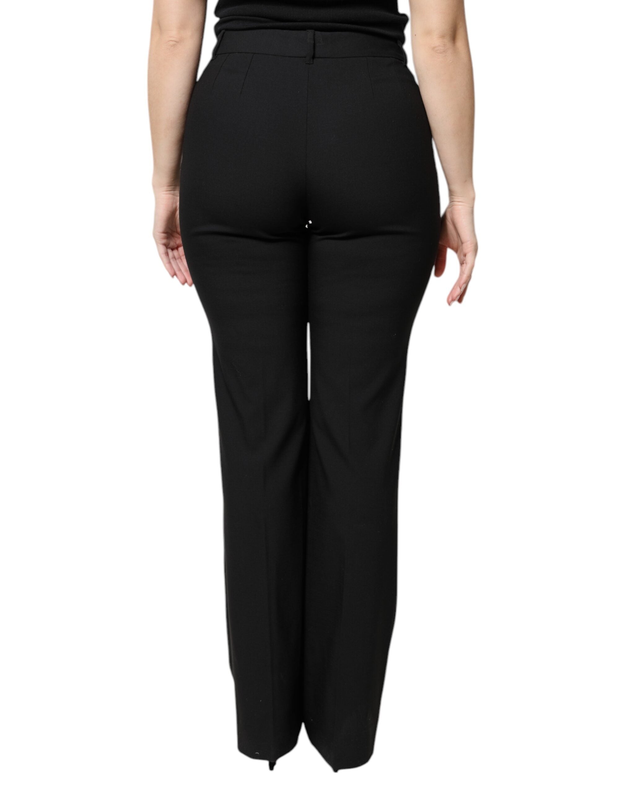 Black Wool High Waist Boot Cut Dress Pants - ventzia