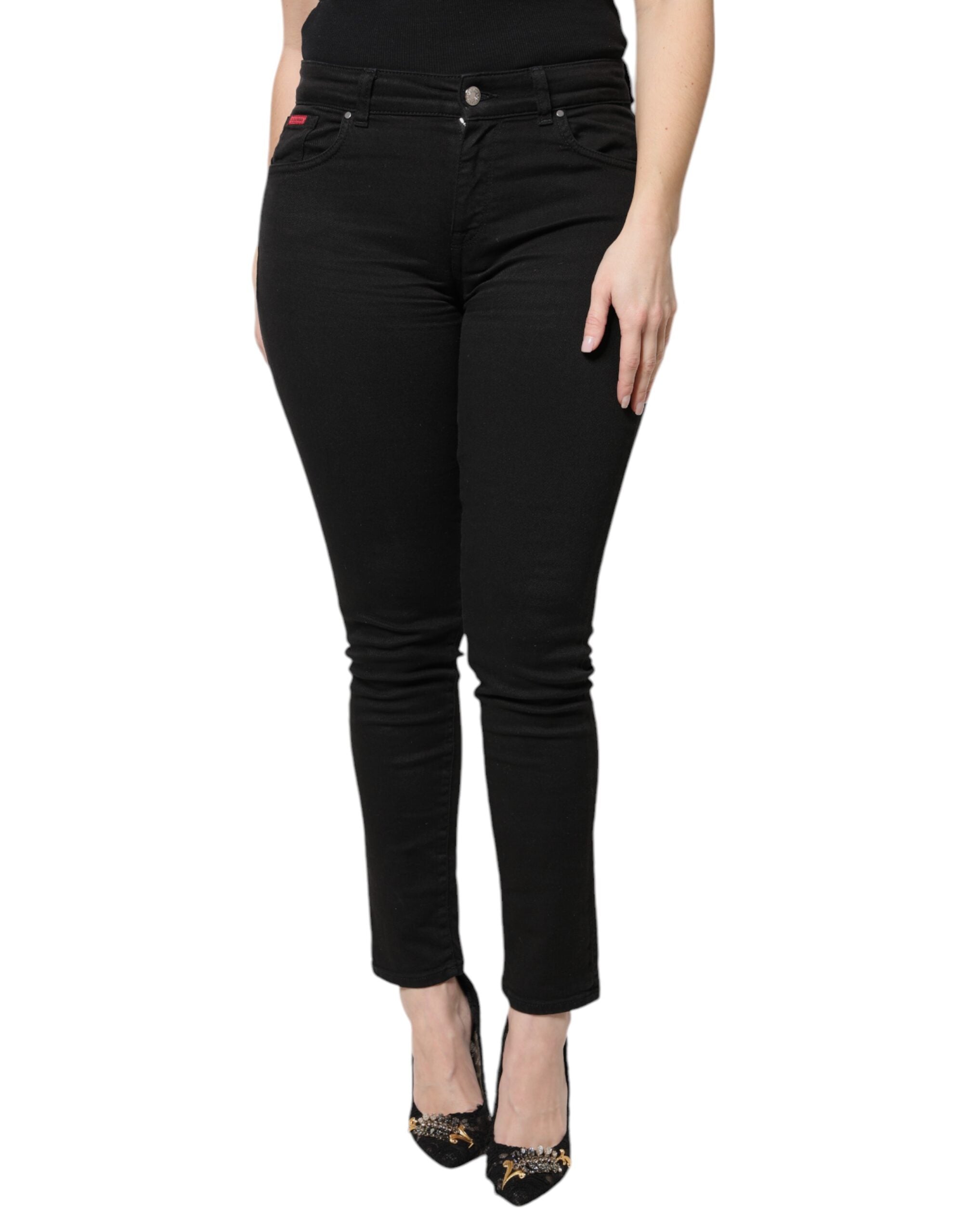 Black Cotton High Waist Skinny Denim Jeans - ventzia