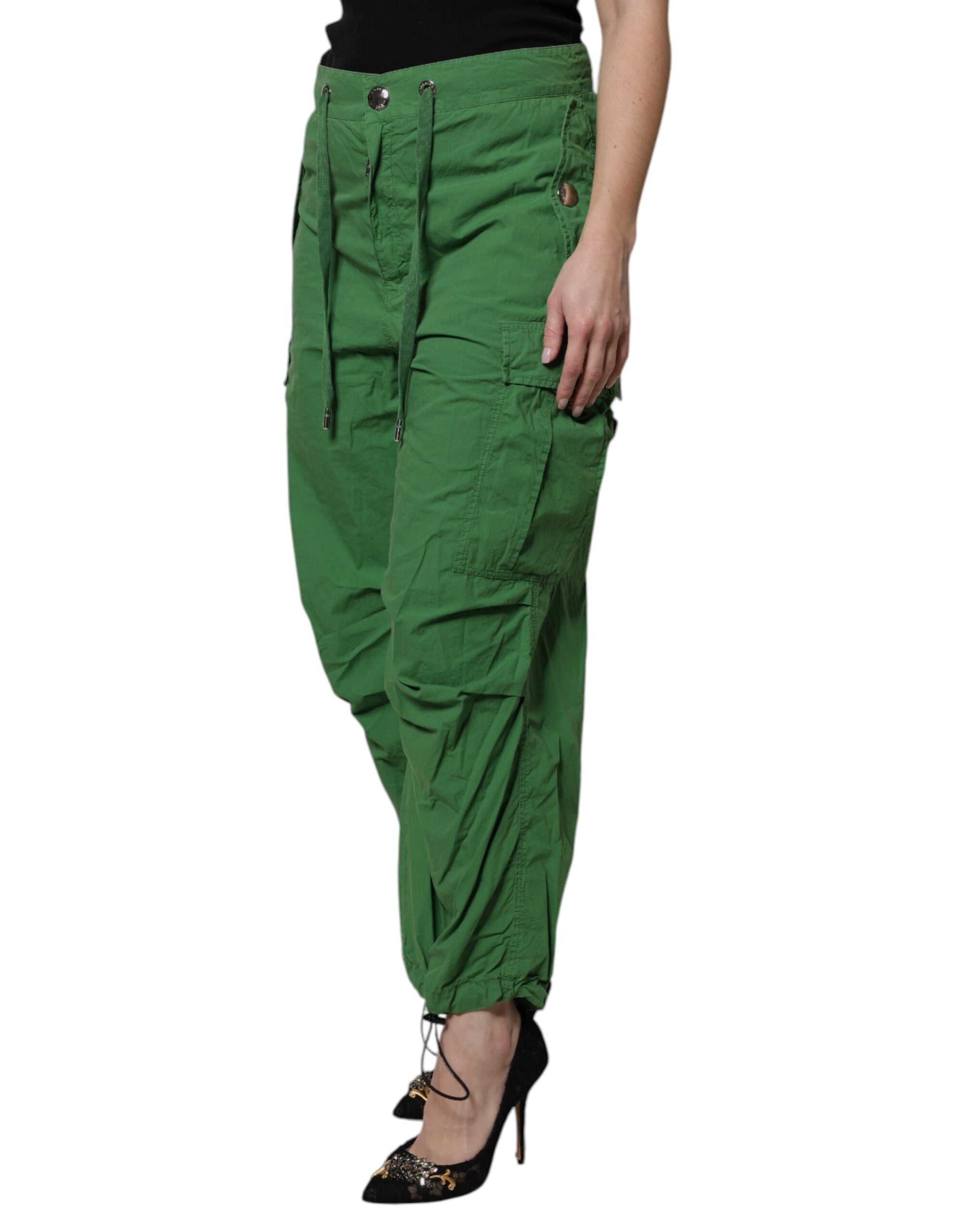 Green Cotton High Waist Cargo Pants - ventzia