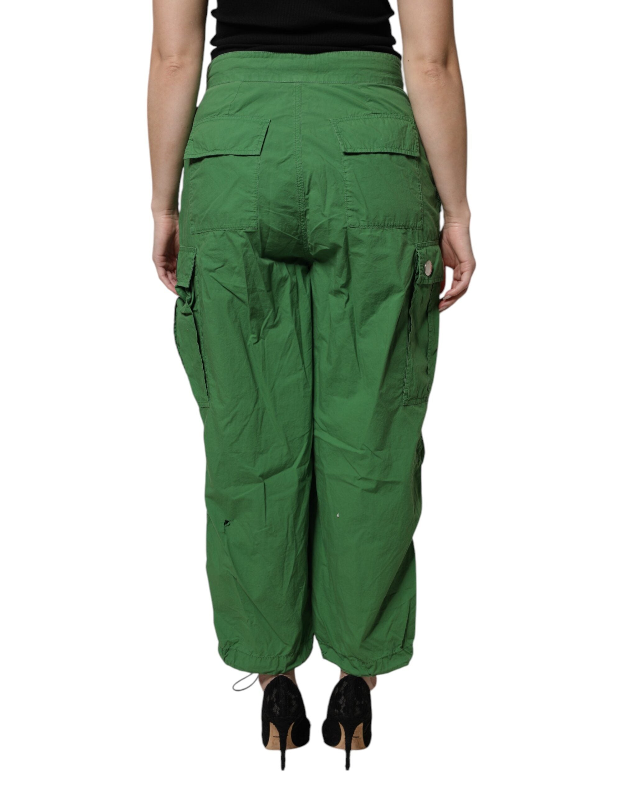 Green Cotton High Waist Cargo Pants - ventzia