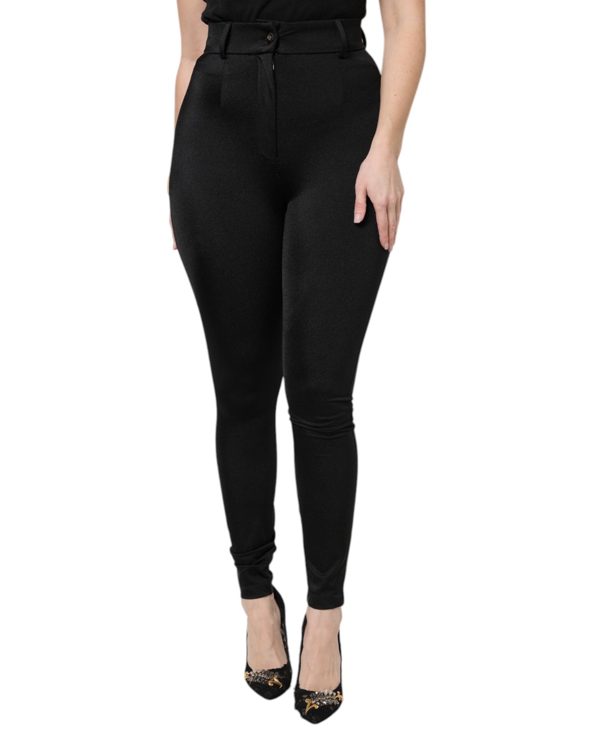 Black Nylon High Waist Slim Fit Pants - ventzia