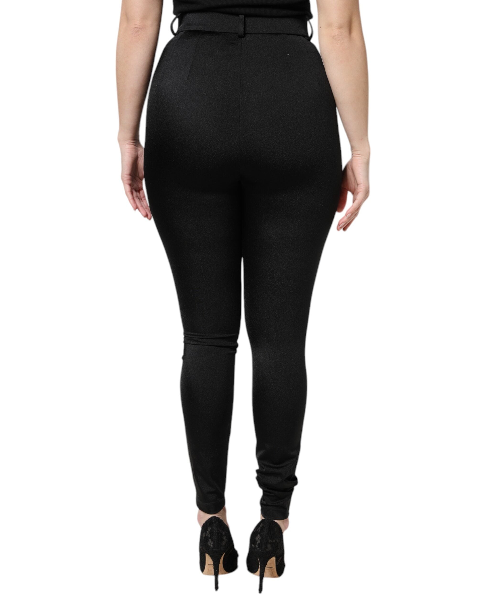 Black Nylon High Waist Slim Fit Pants - ventzia