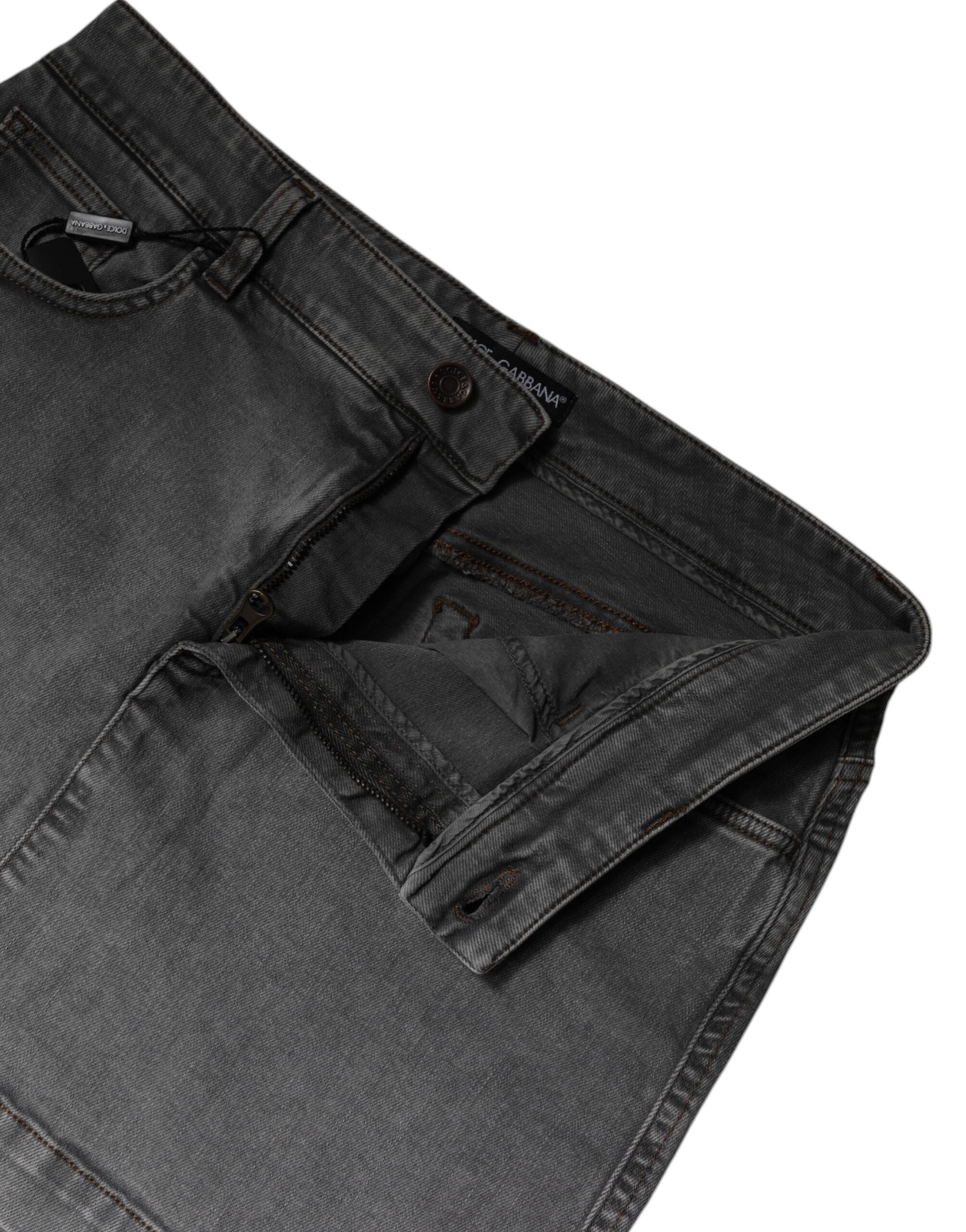 Gray Cotton Stretch Mid Waist Denim Mini Skirt - ventzia