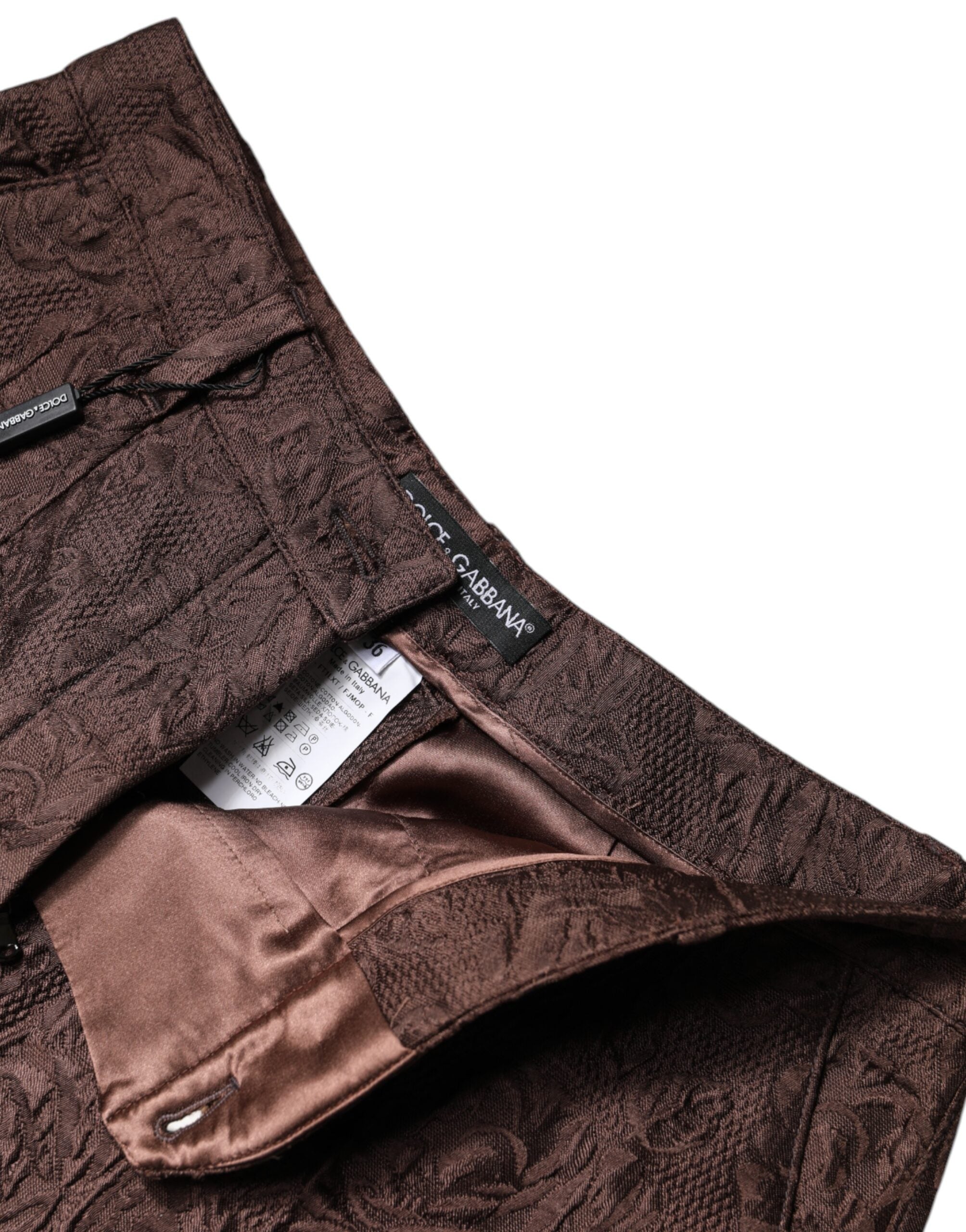 Brown Floral Brocade Mid Waist Mini Short - ventzia