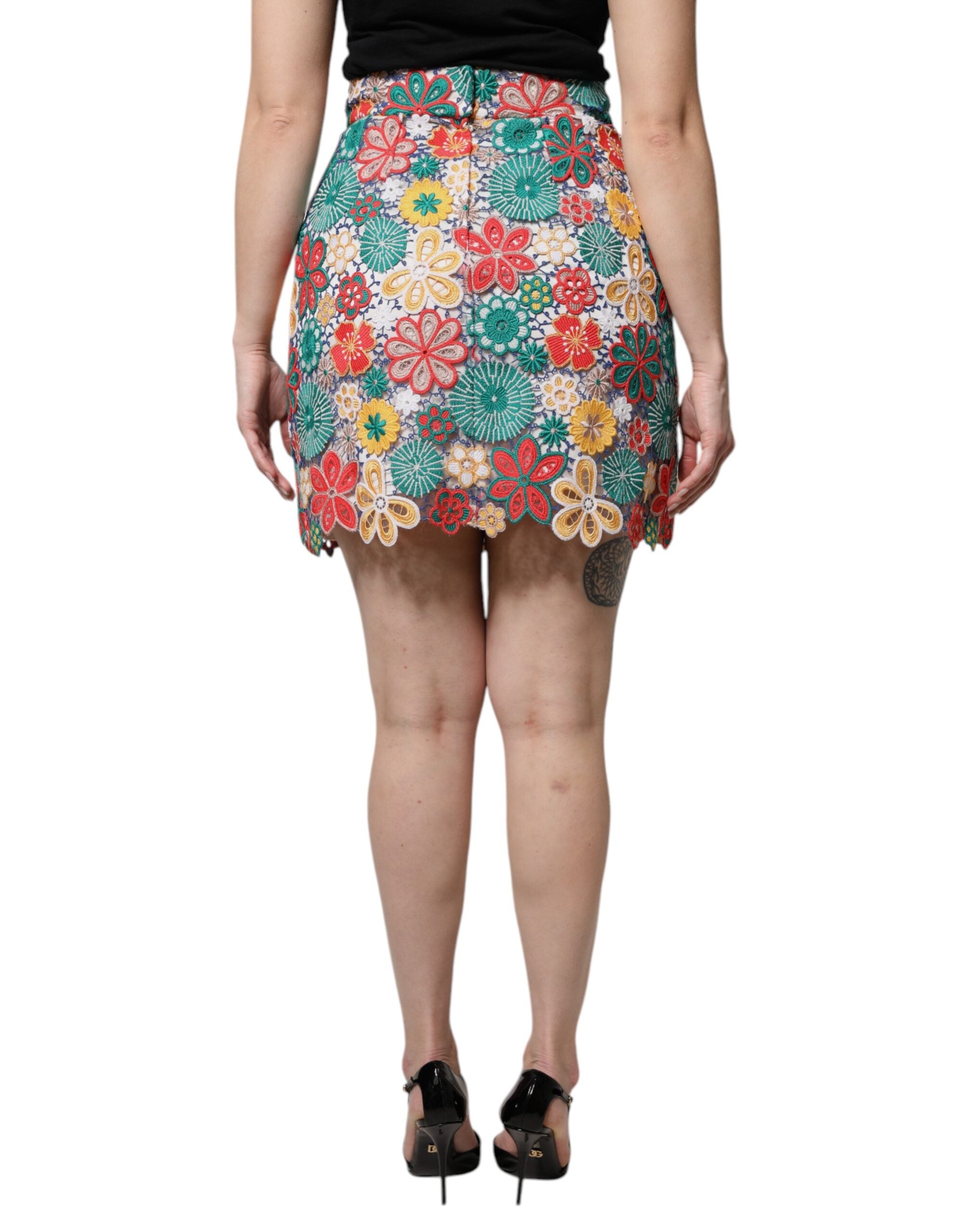 Multicolor Floral Lace High Waist Mini Skirt - ventzia