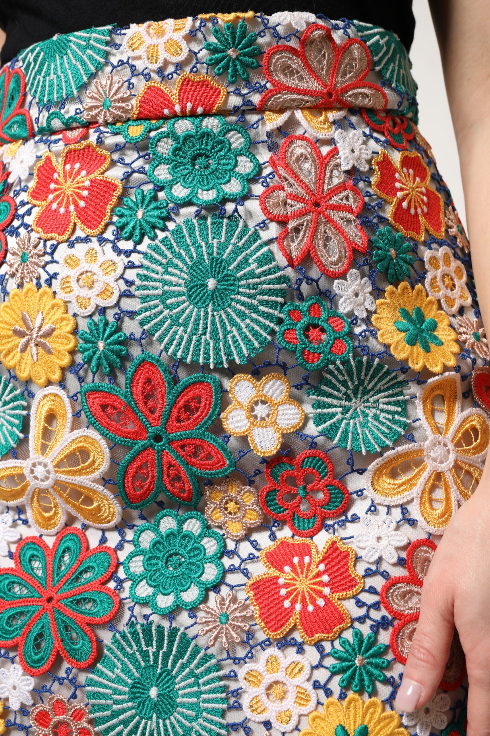 Multicolor Floral Lace High Waist Mini Skirt - ventzia