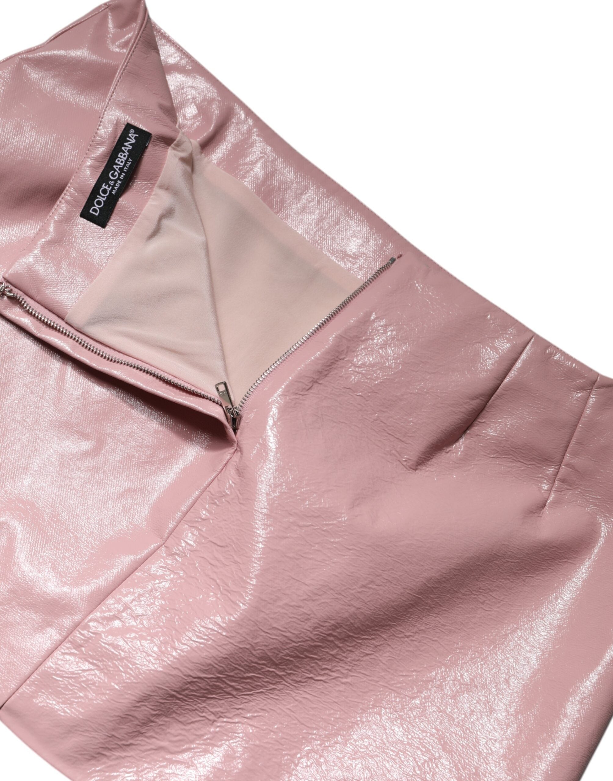 Glossy Pink Cotton High Waist Mini Skirt - ventzia