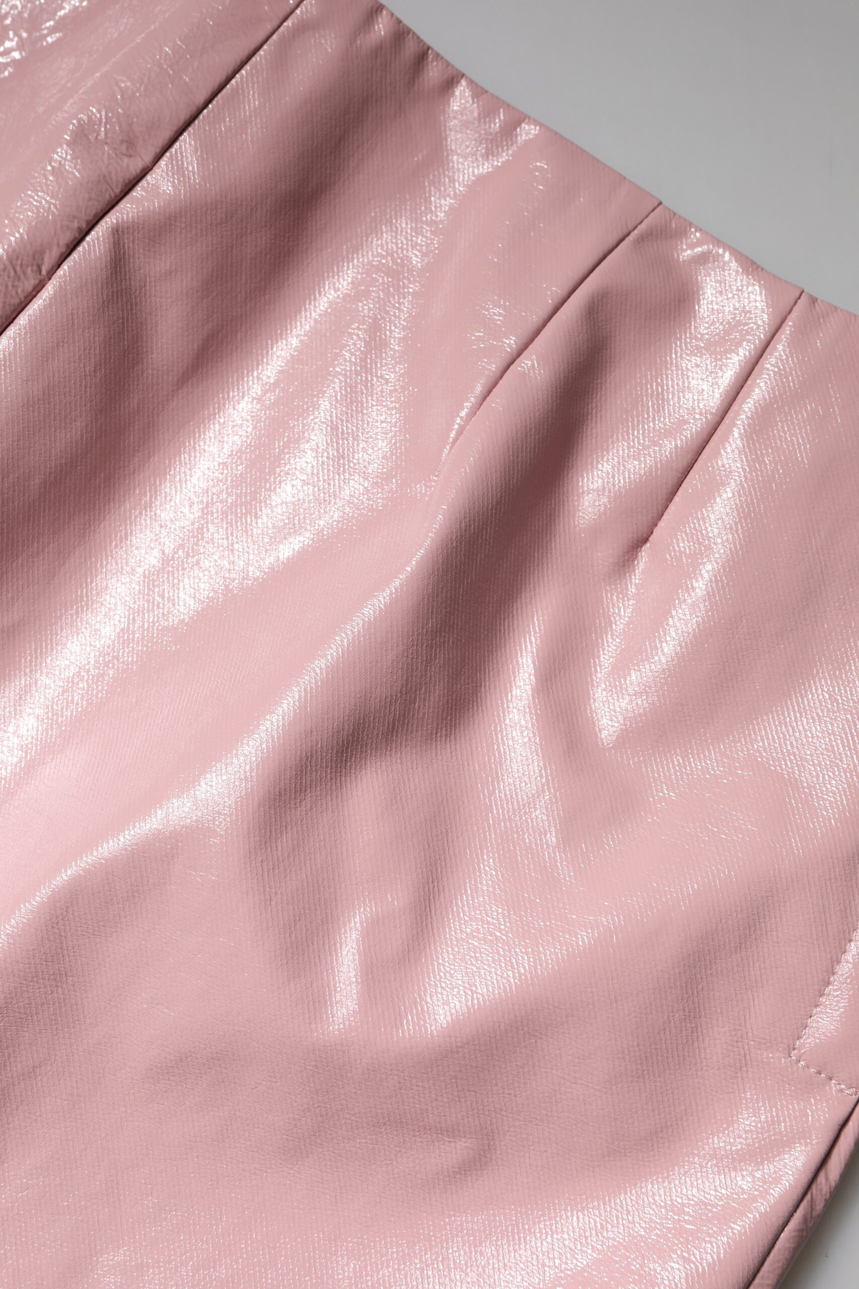 Glossy Pink Cotton High Waist Mini Skirt - ventzia