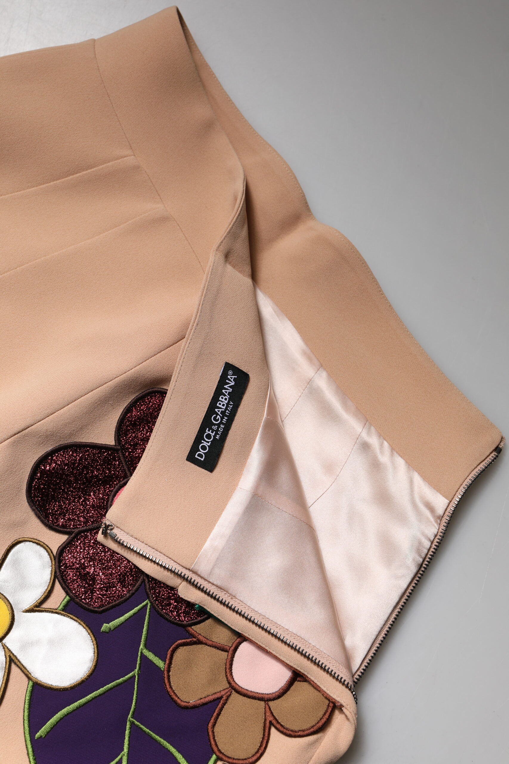 Beige Floral High Waist Pencil Cut Skirt - ventzia