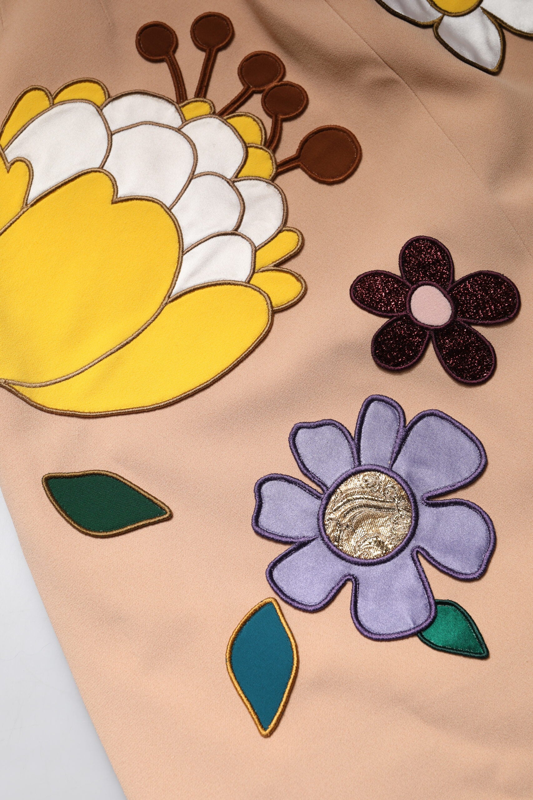 Beige Floral High Waist Pencil Cut Skirt - ventzia