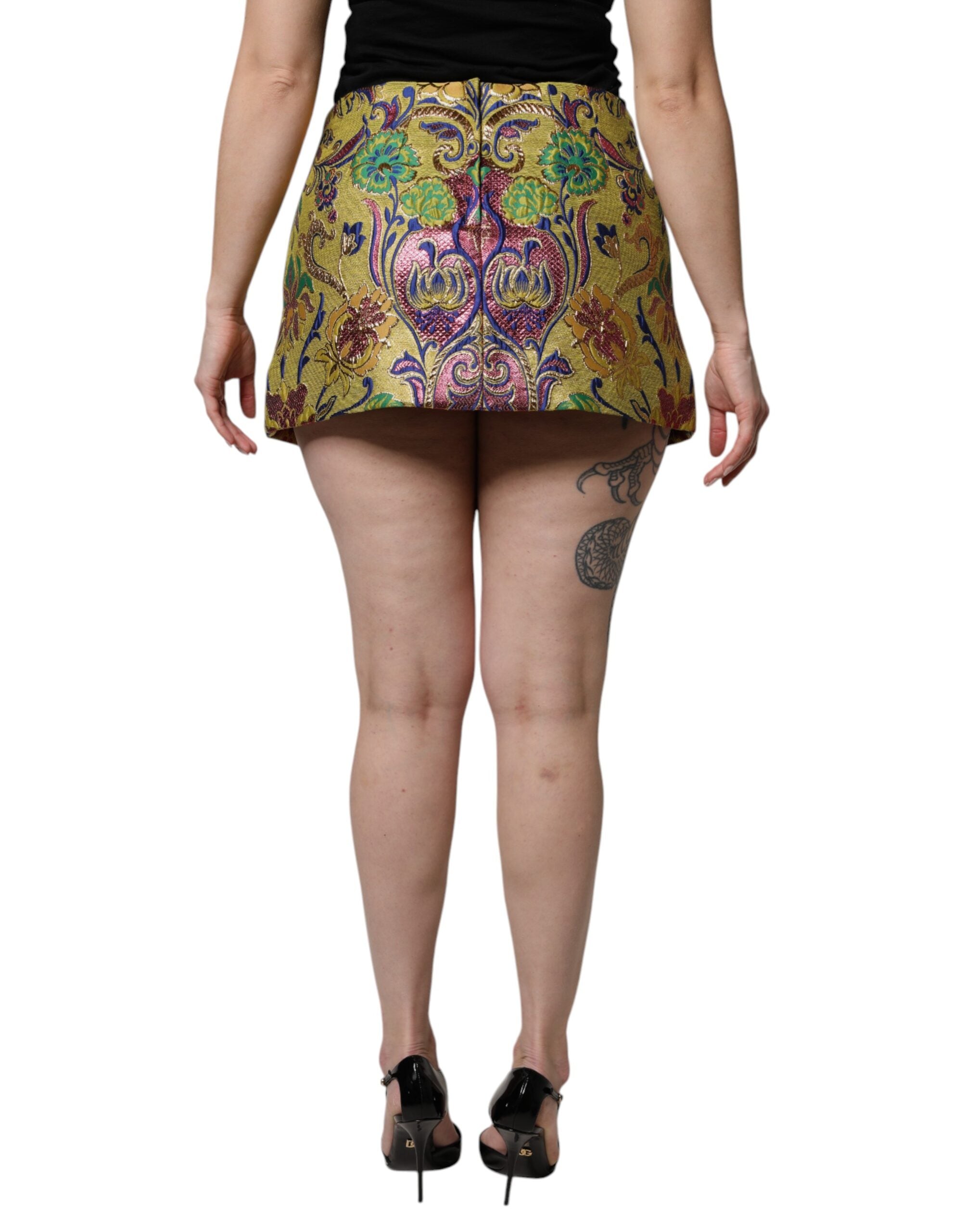 Multicolor Floral Jacquard Mid Waist Mini Skirt - ventzia