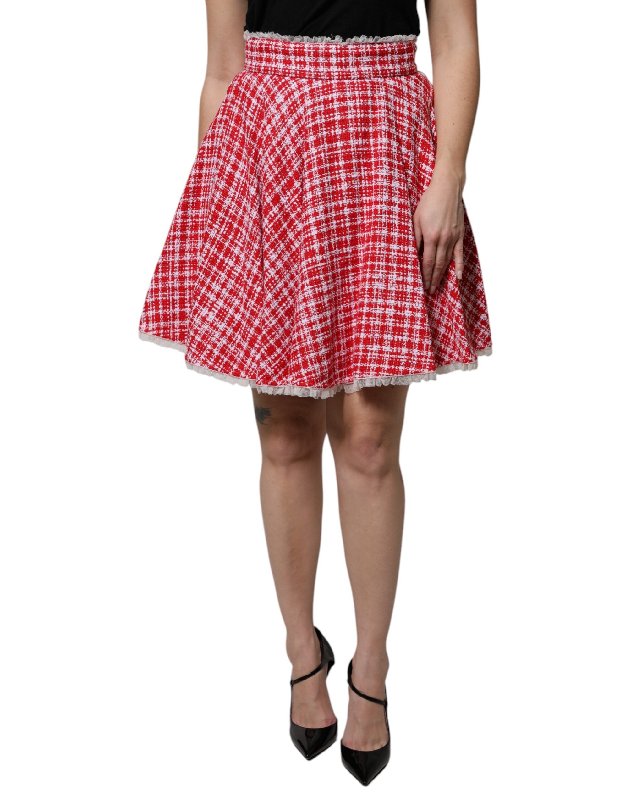 Red White High Waist A-line Above Knee Skirt - ventzia