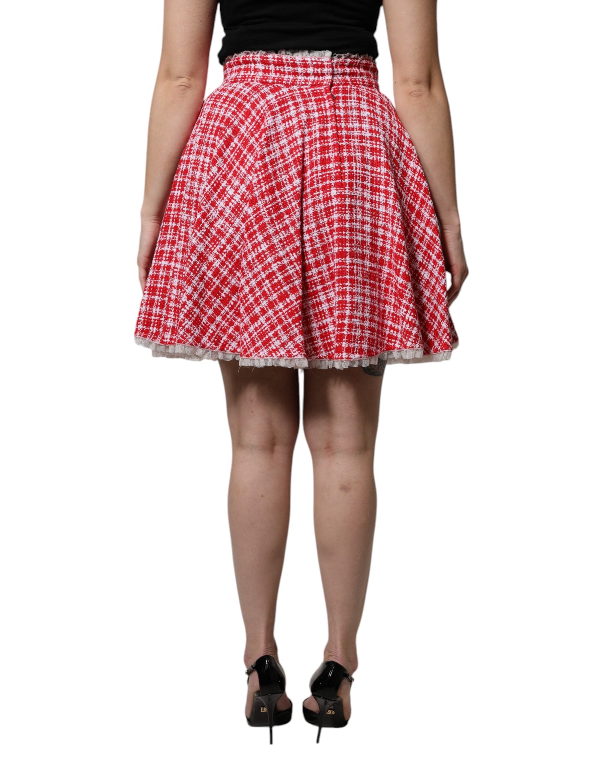Red White High Waist A-line Above Knee Skirt - ventzia