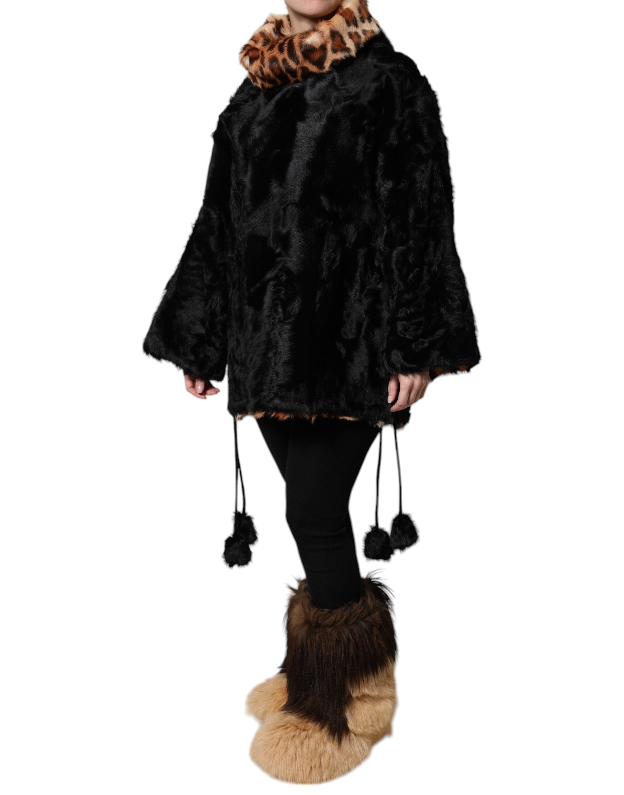 Black Lamb Fur Short Women Coat Jacket - ventzia